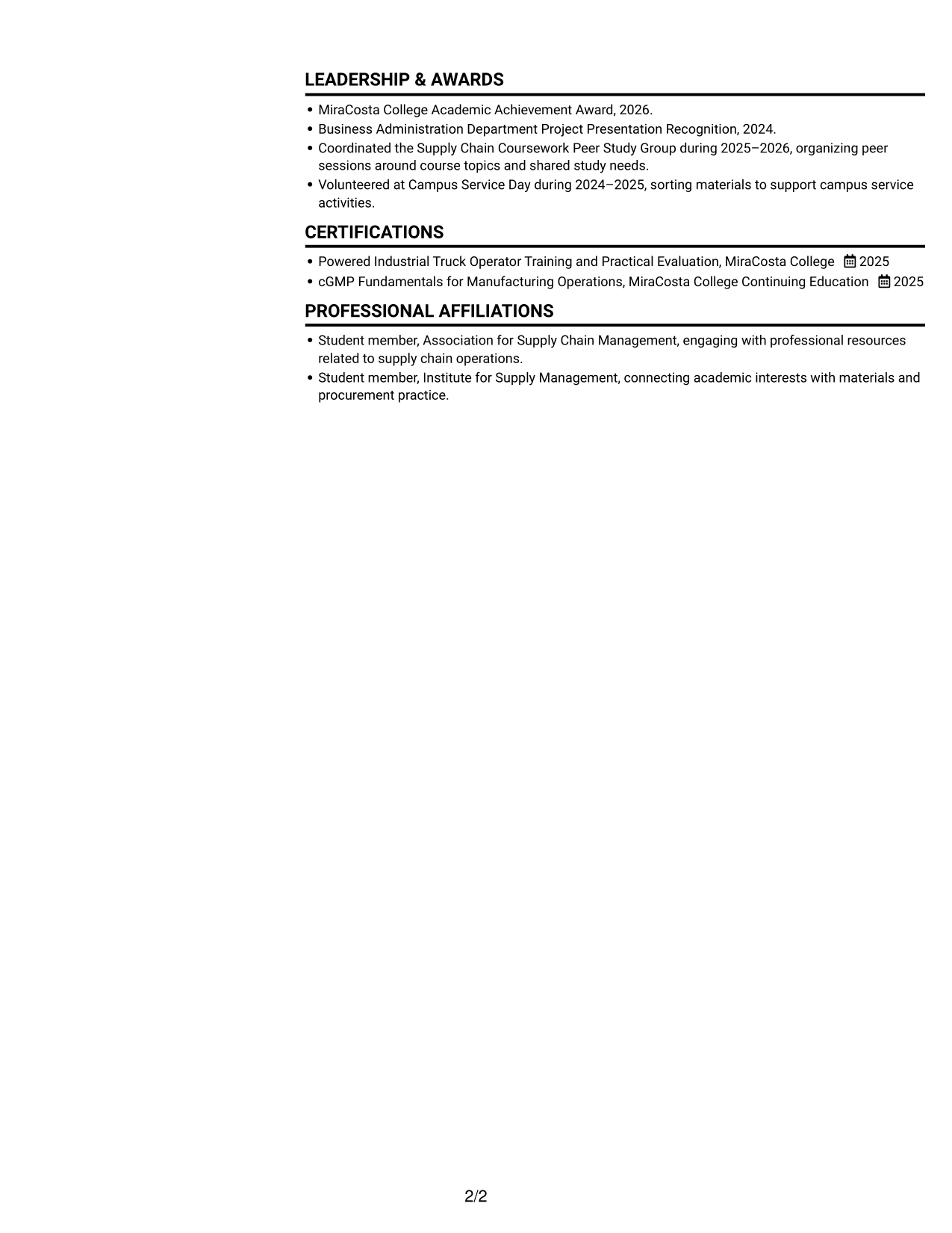 Resume example — page 2