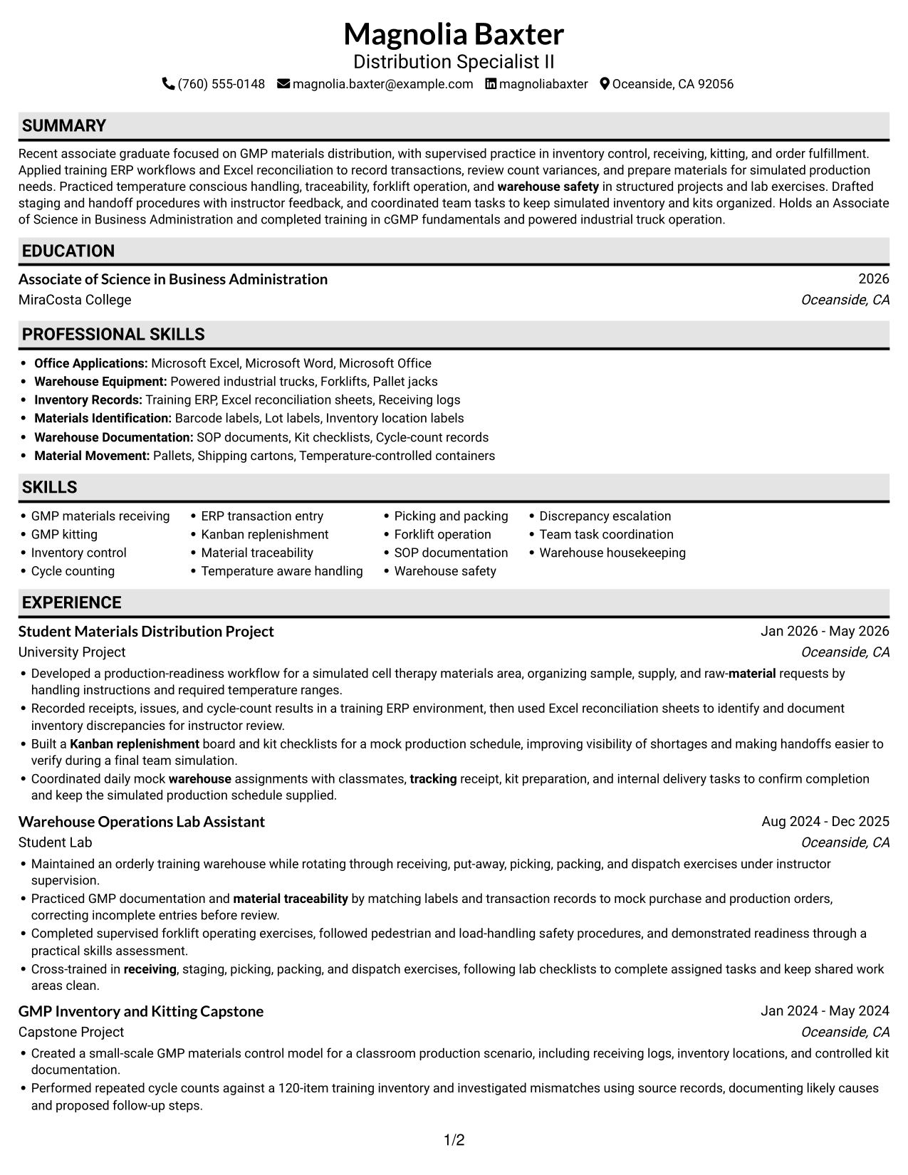 Resume example — page 1