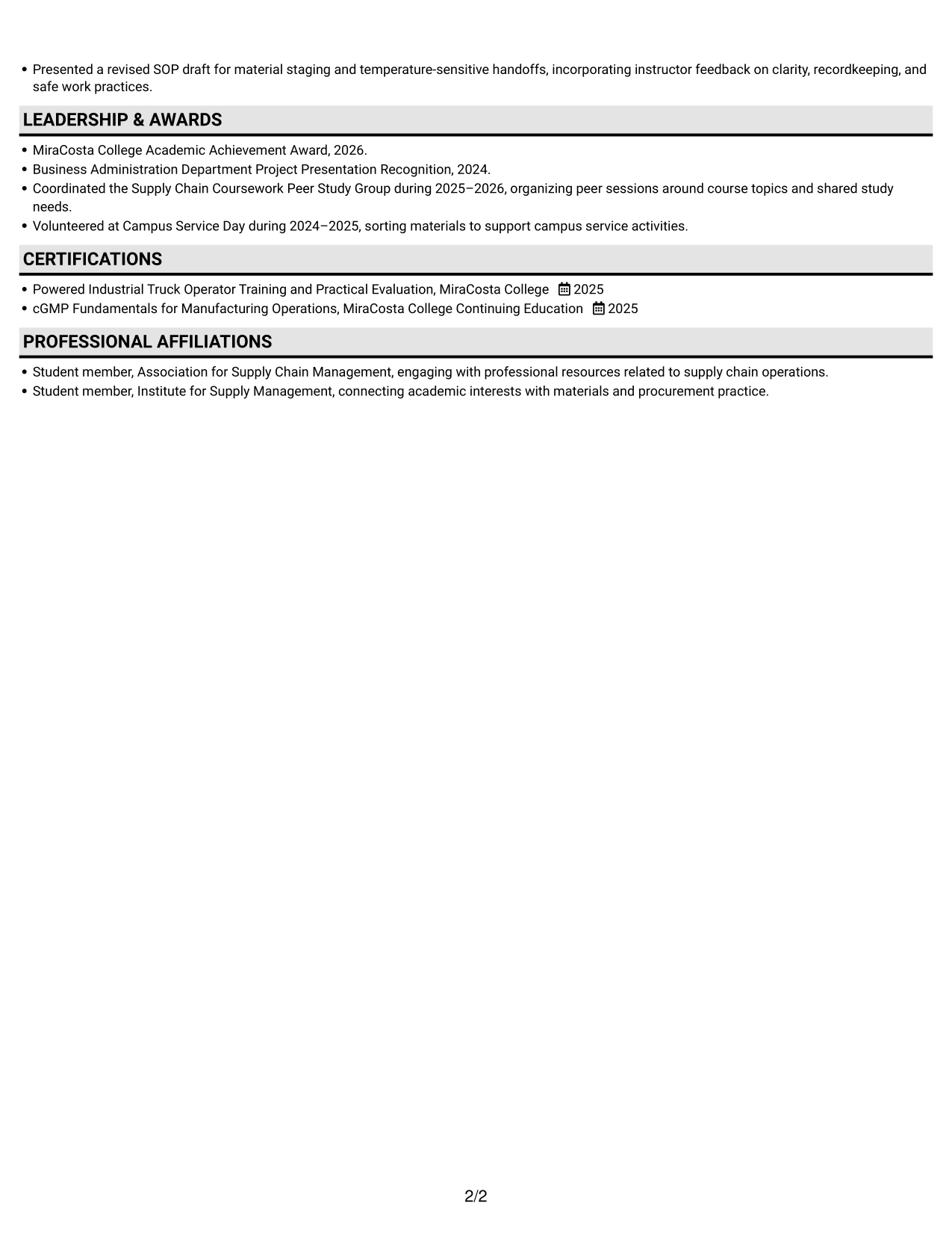 Resume example — page 2