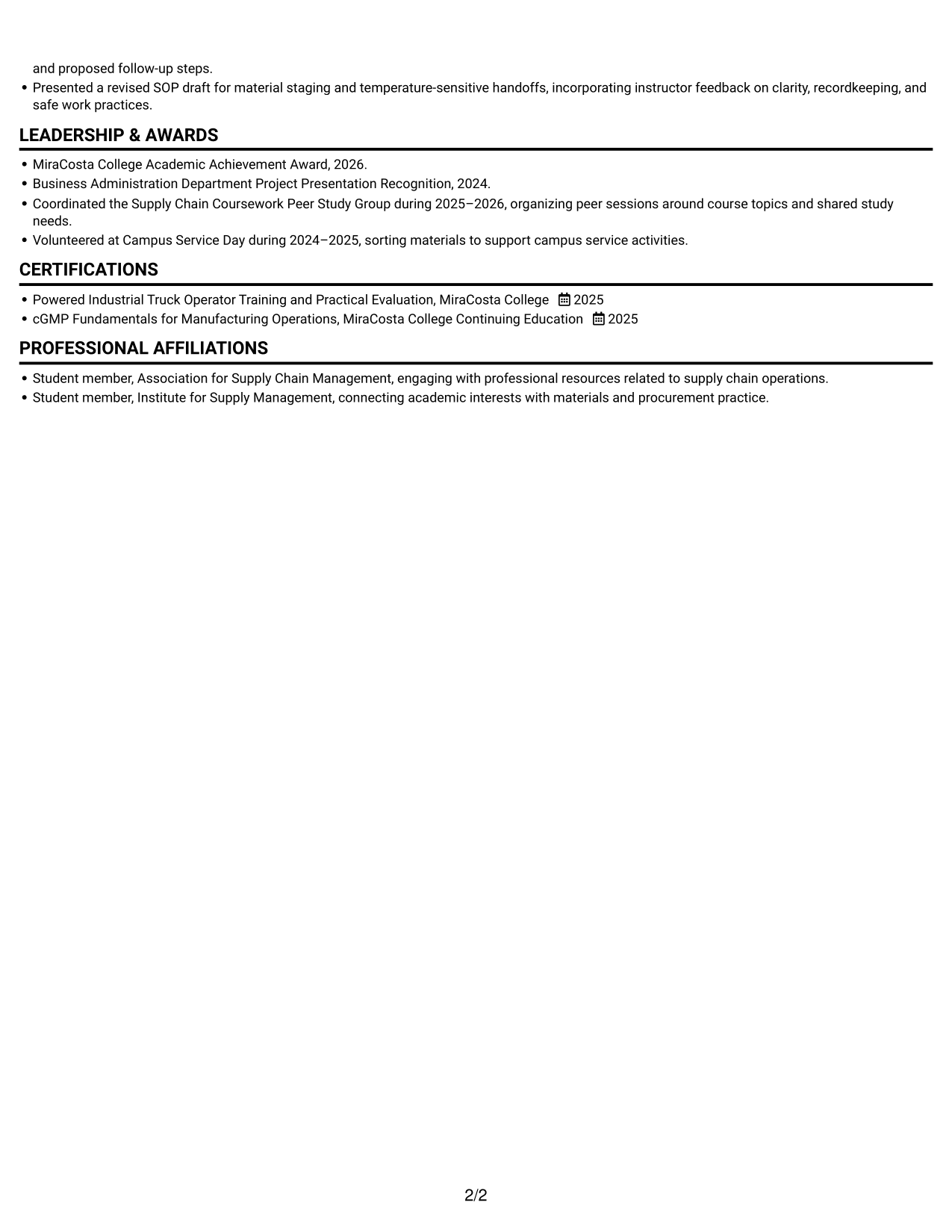 Resume example — page 2