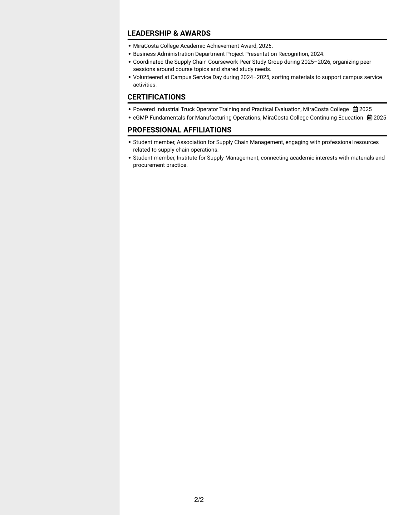 Resume example — page 2