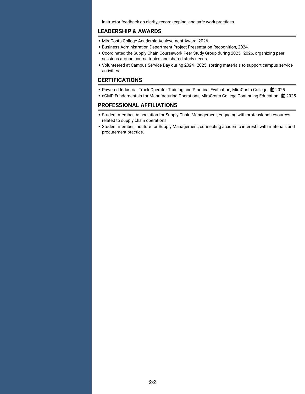 Resume example — page 2