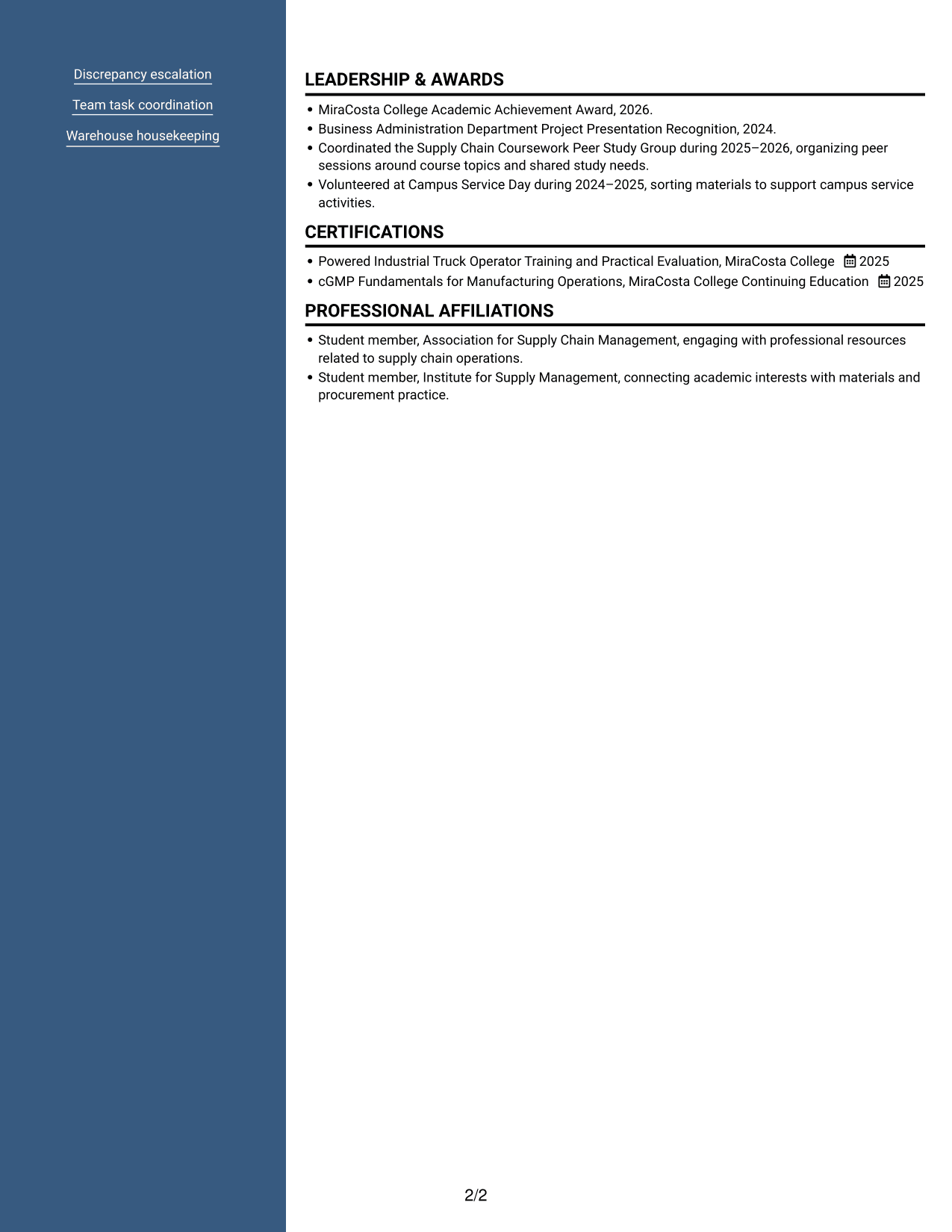 Resume example — page 2