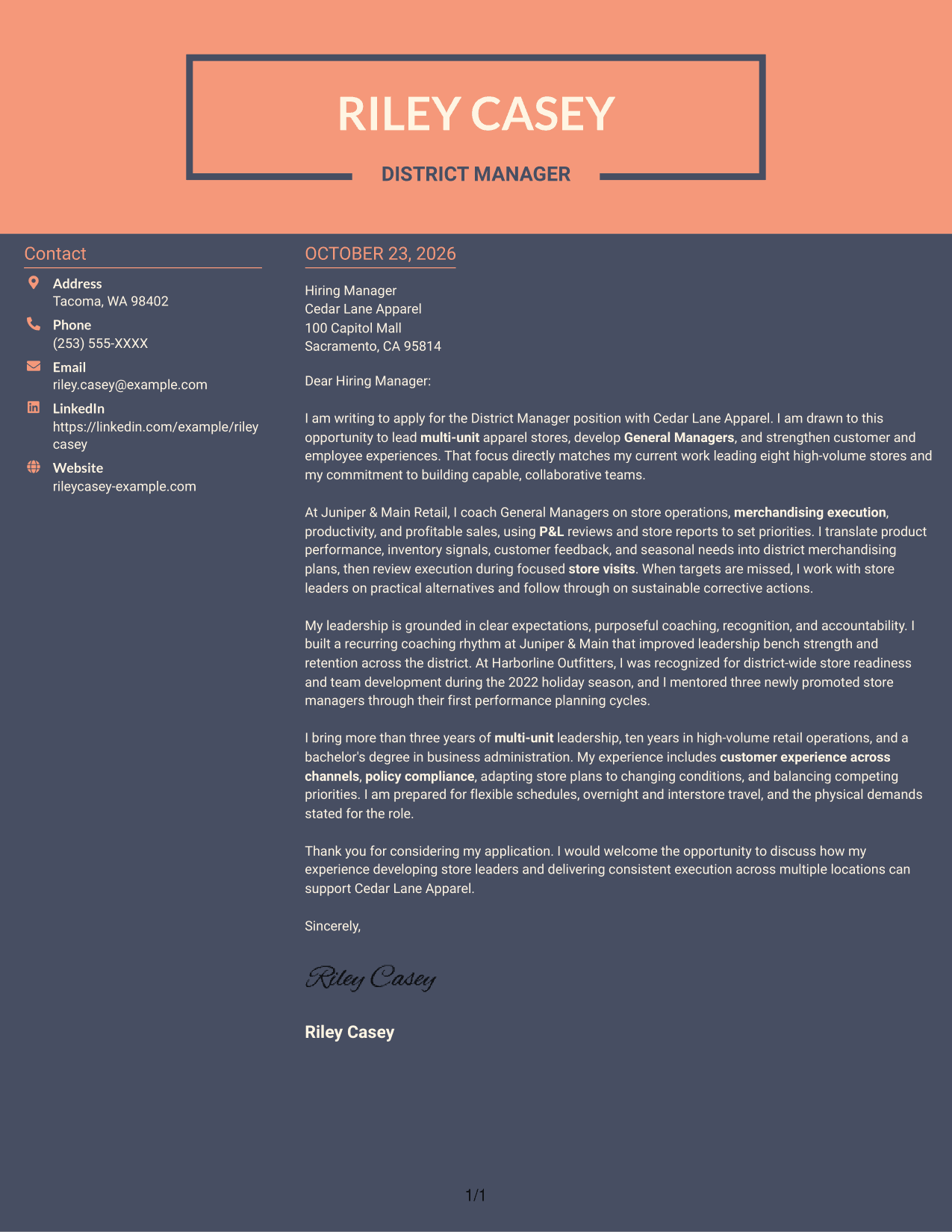 Cover letter example — page 1