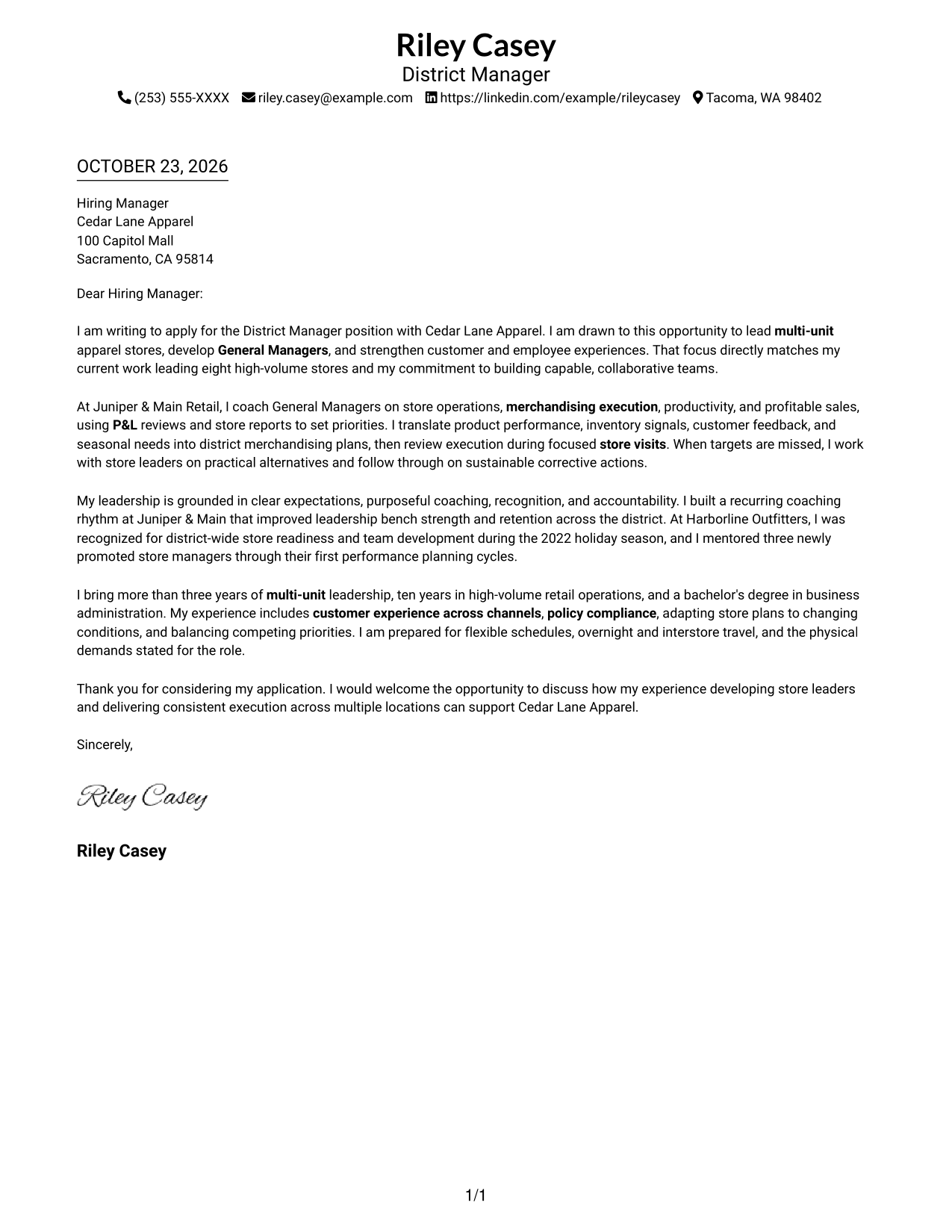 Cover letter example — page 1