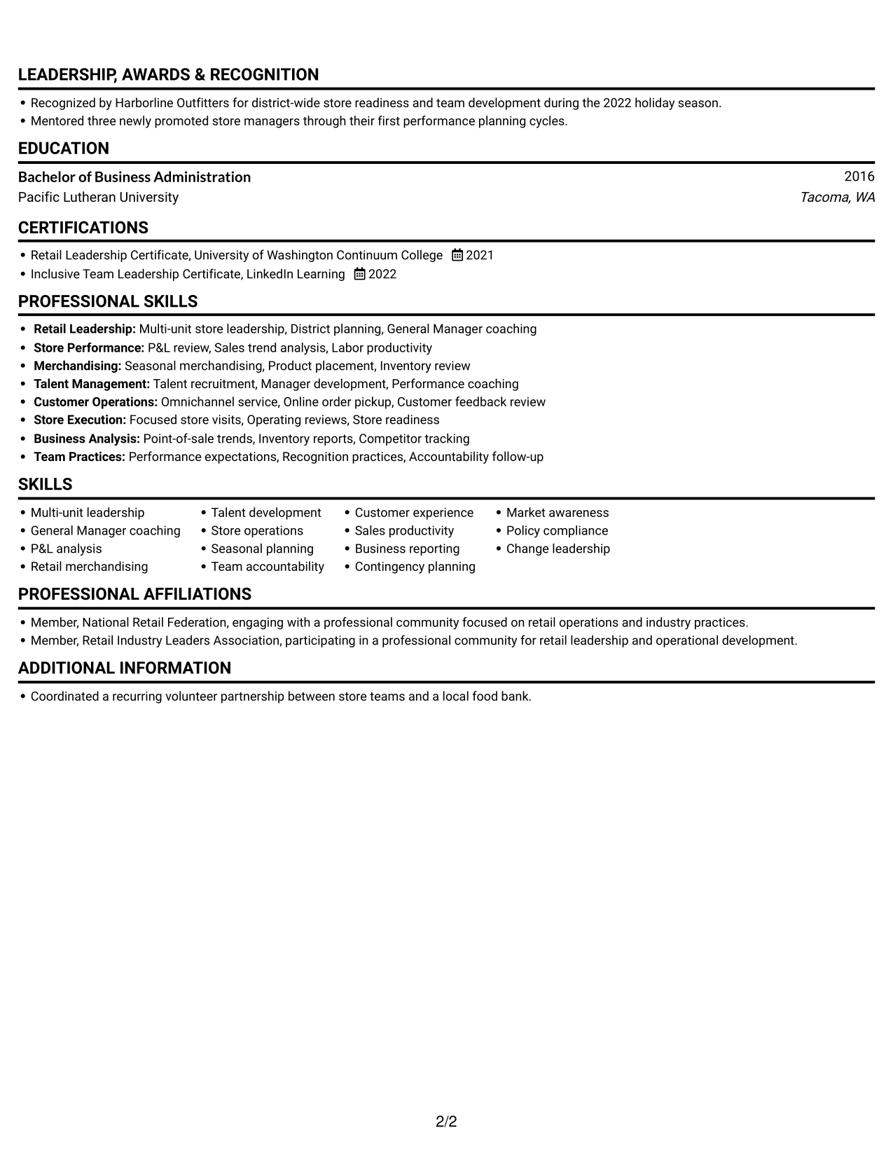 Resume example — page 2