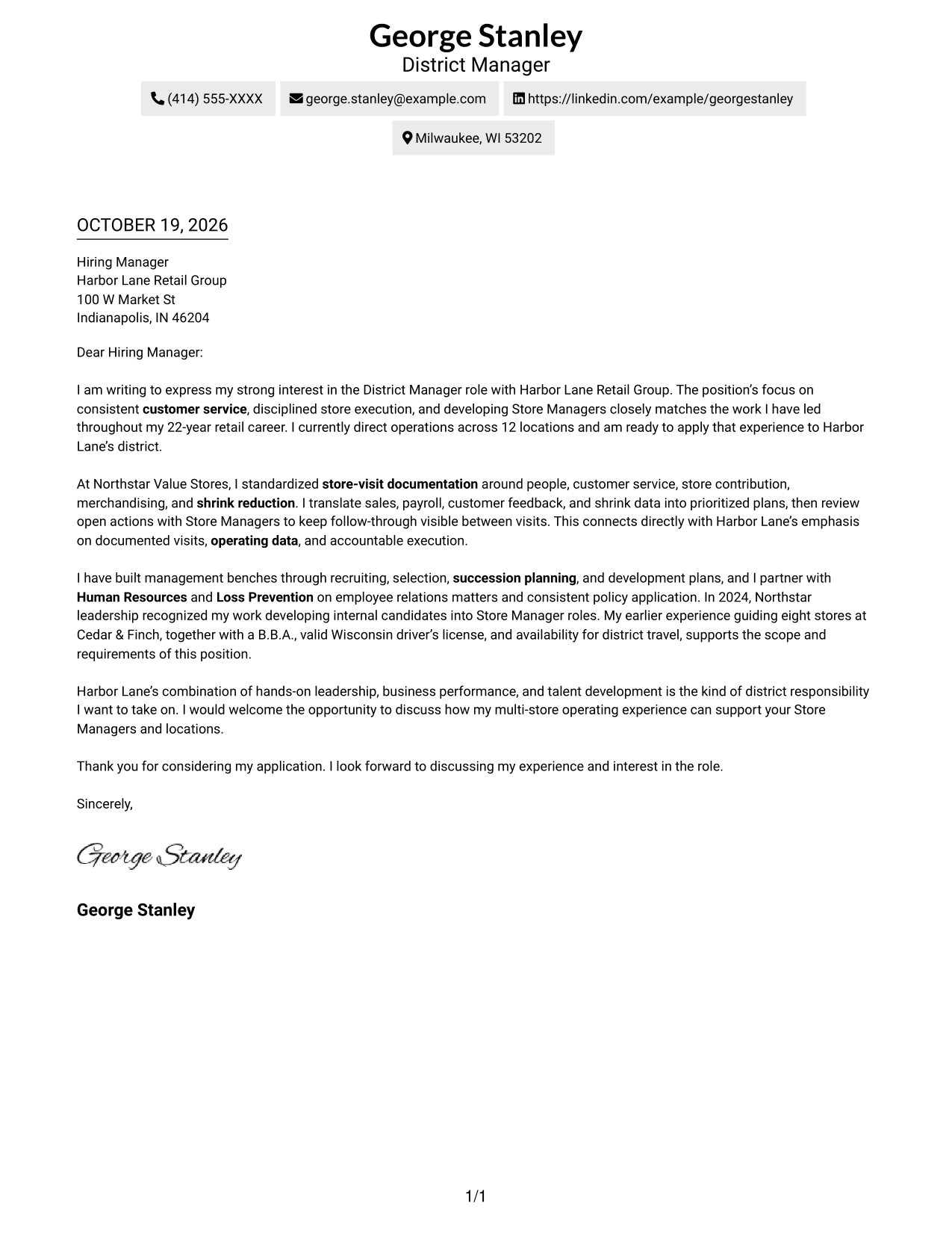Cover letter example — page 1