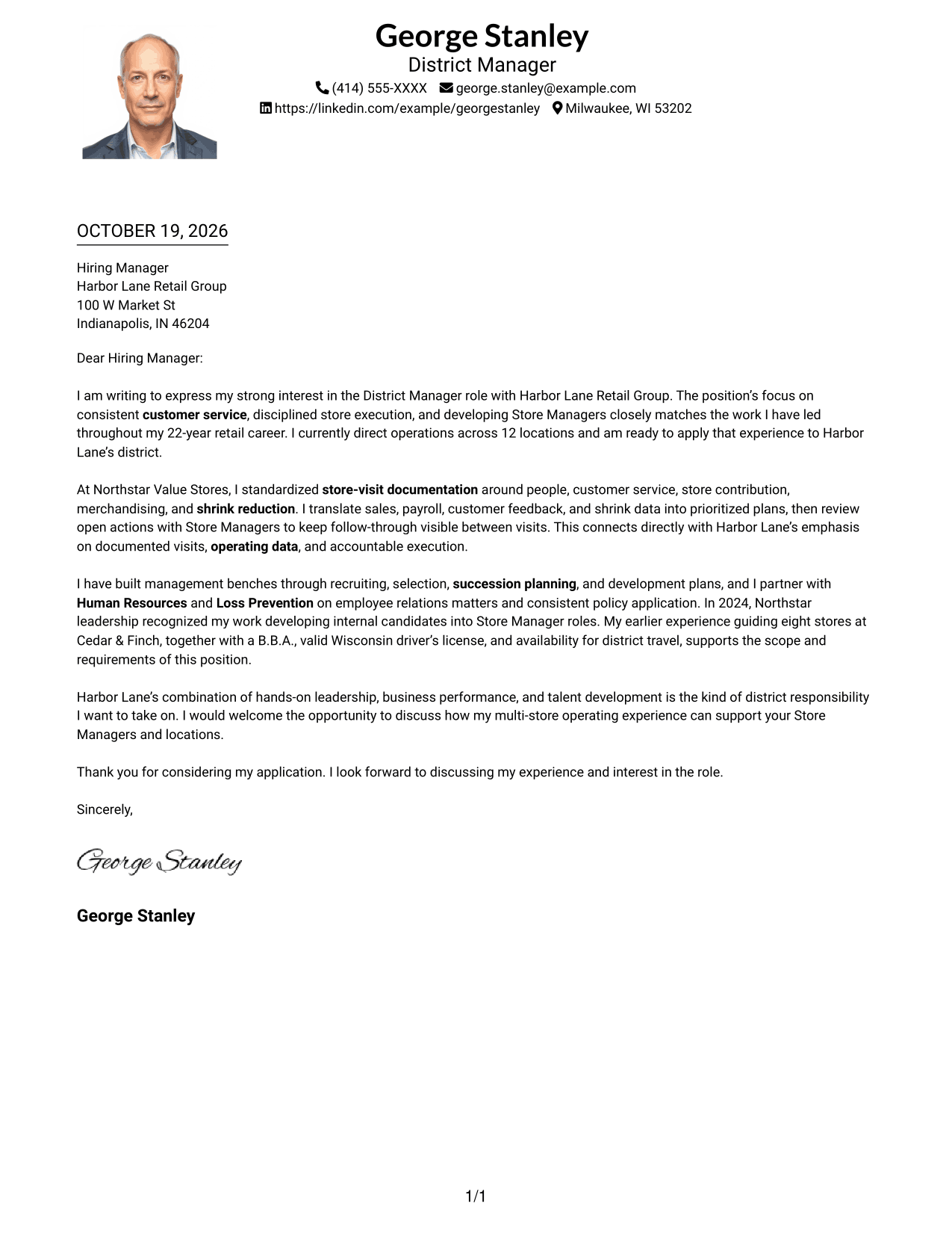 Cover letter example — page 1