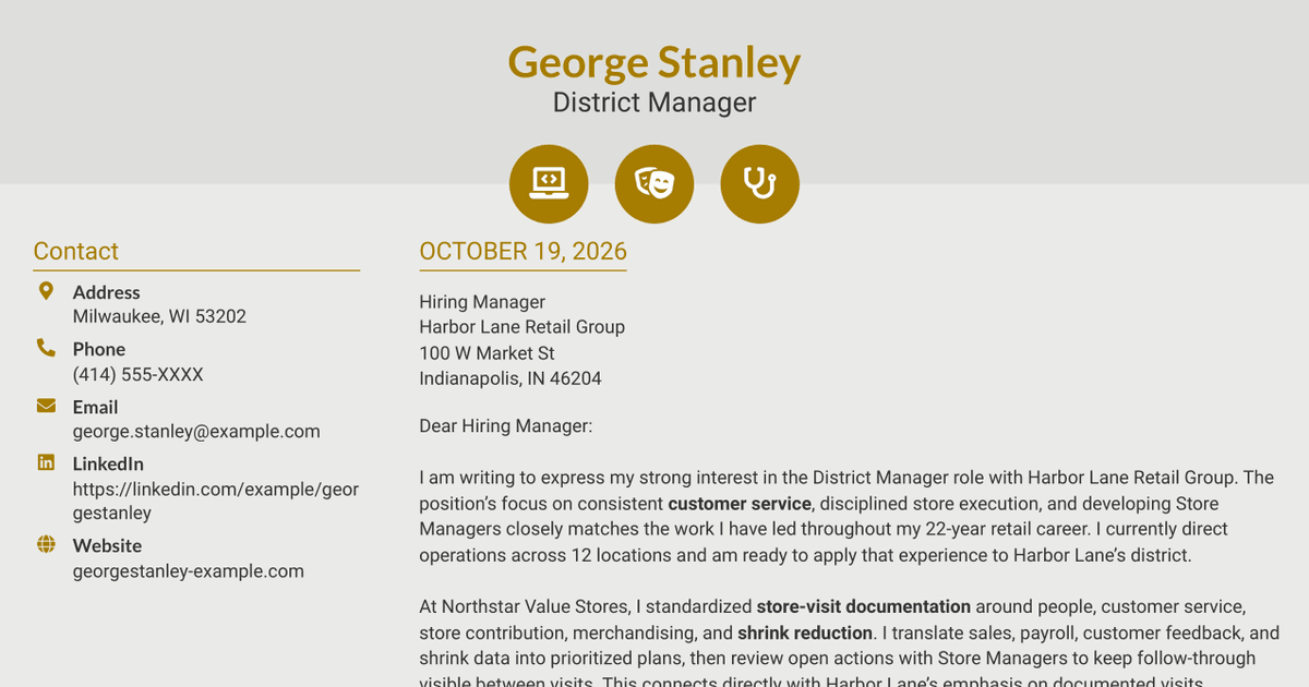7 District Manager - Retail Operations Cover Letter Templates with Example