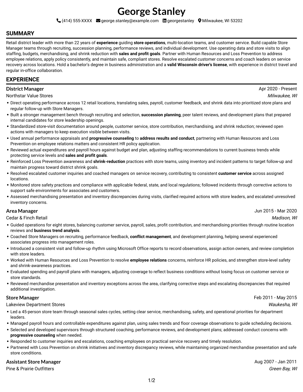 Resume example — page 1