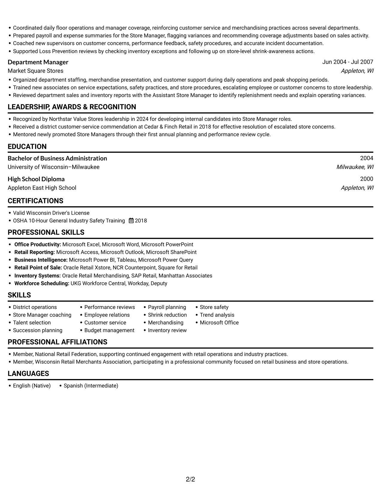 Resume example — page 2