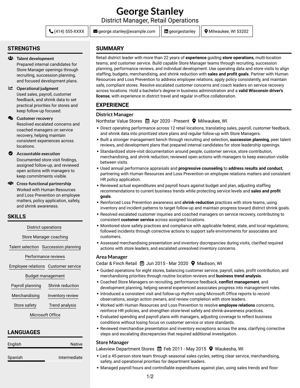 Resume example — page 1