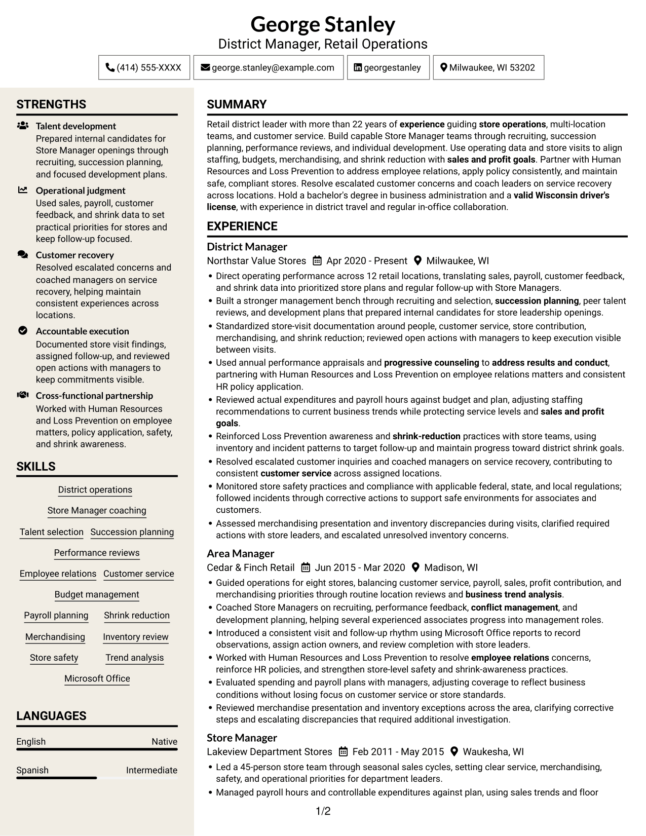 Resume example — page 1