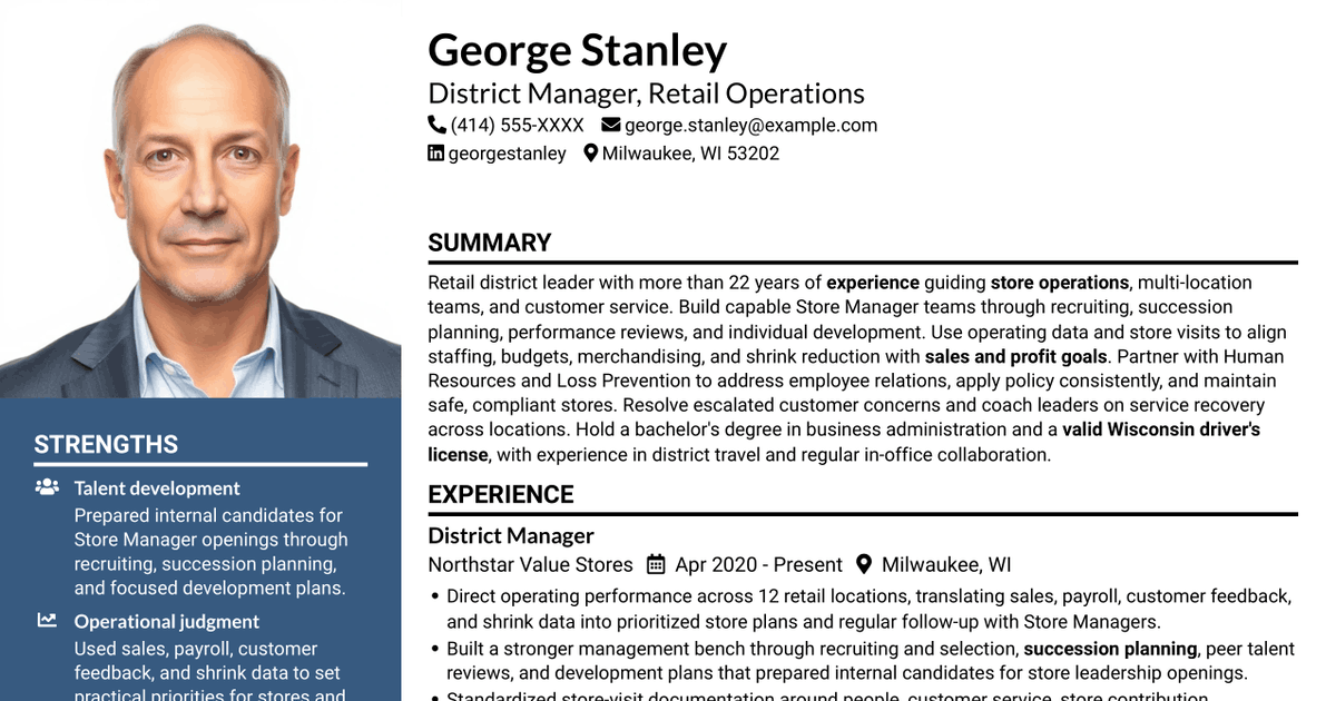 7 District Manager - Retail Operations Resume Templates with Example