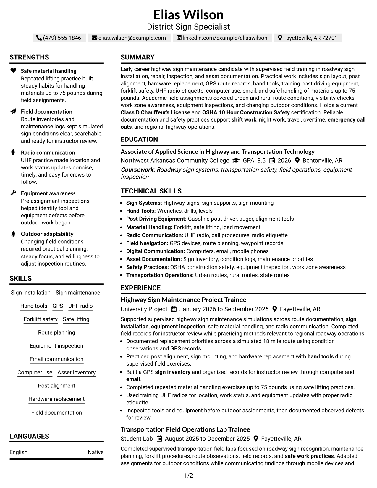 Resume Example Page 1
