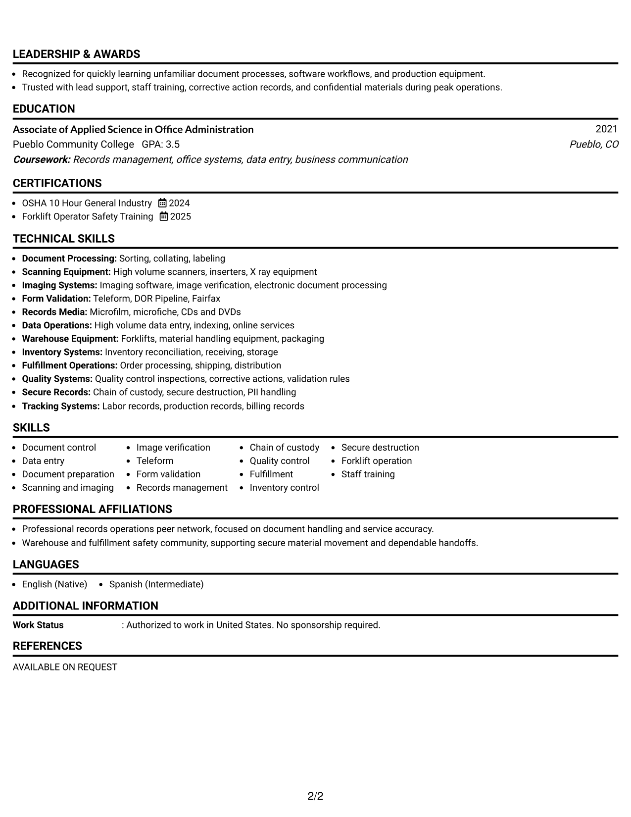 Resume Example Page 2
