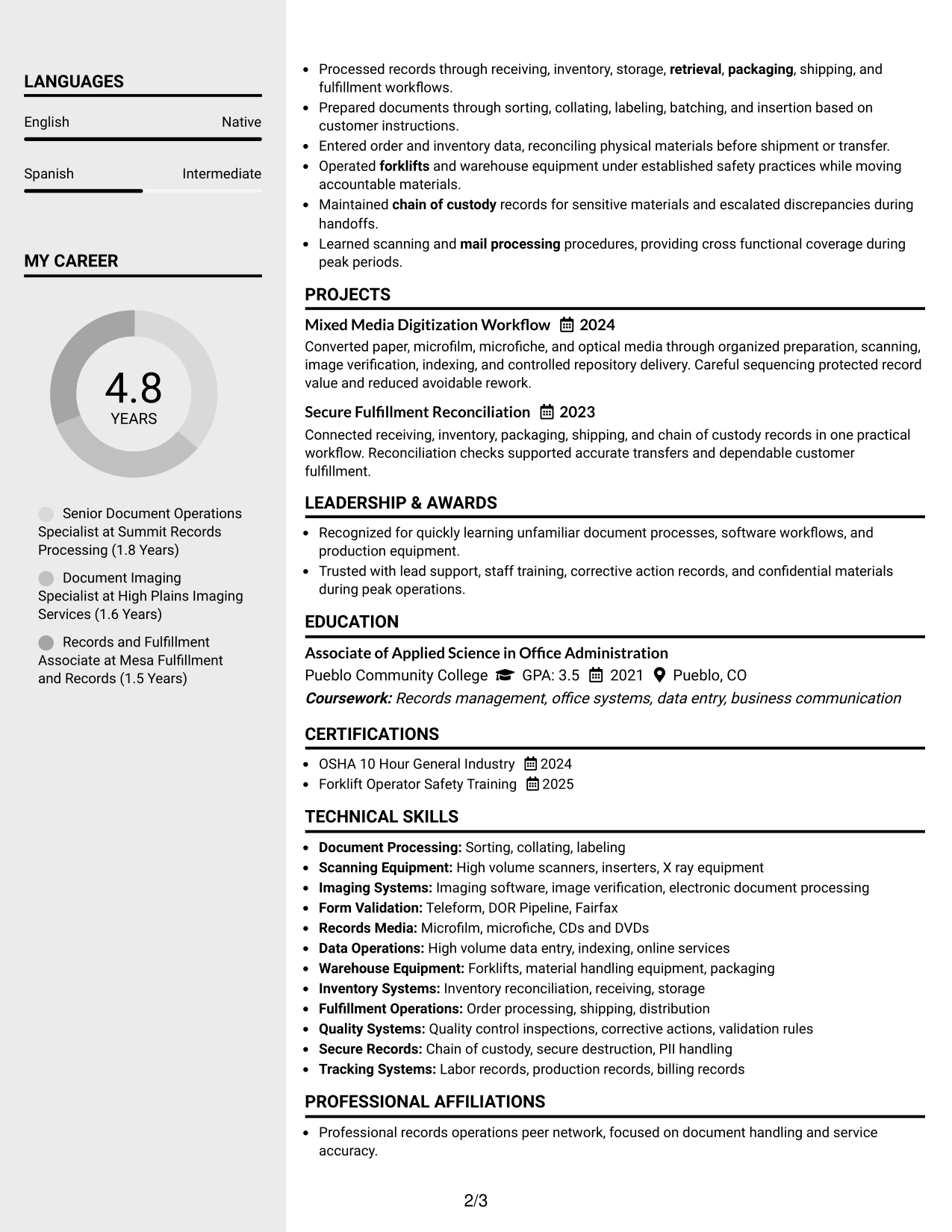 Resume Example Page 2
