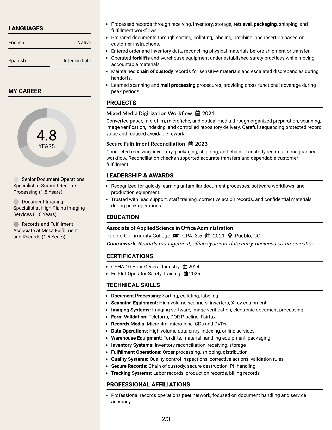 Resume Example Page 2