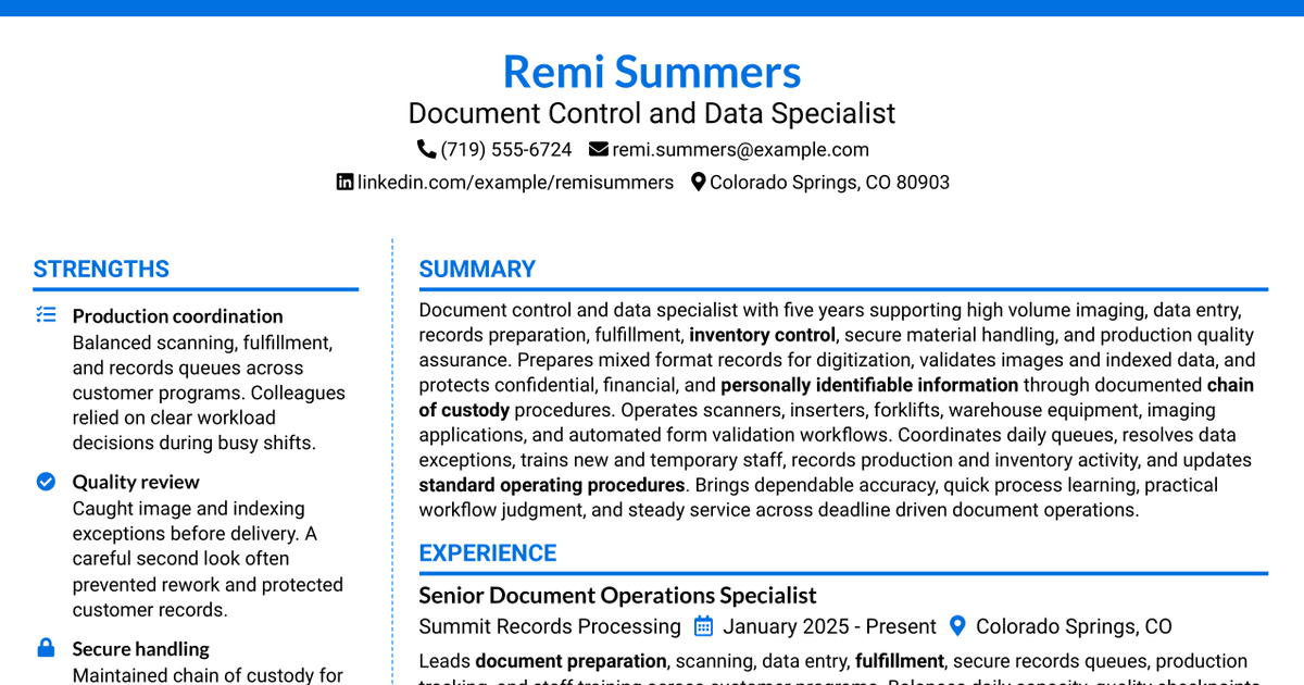 7 Document Control and Data Specialist Resume Templates with Example