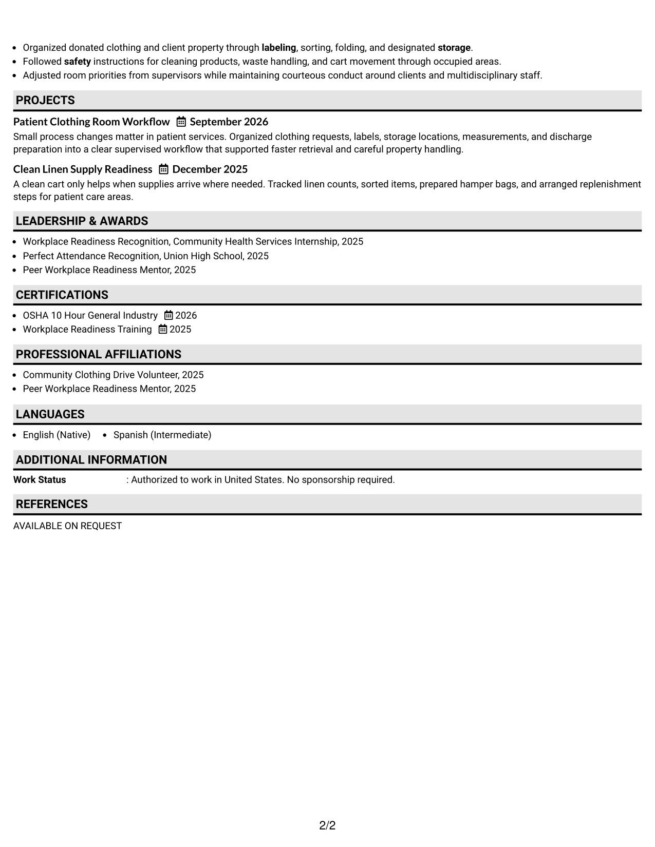Resume Example Page 2