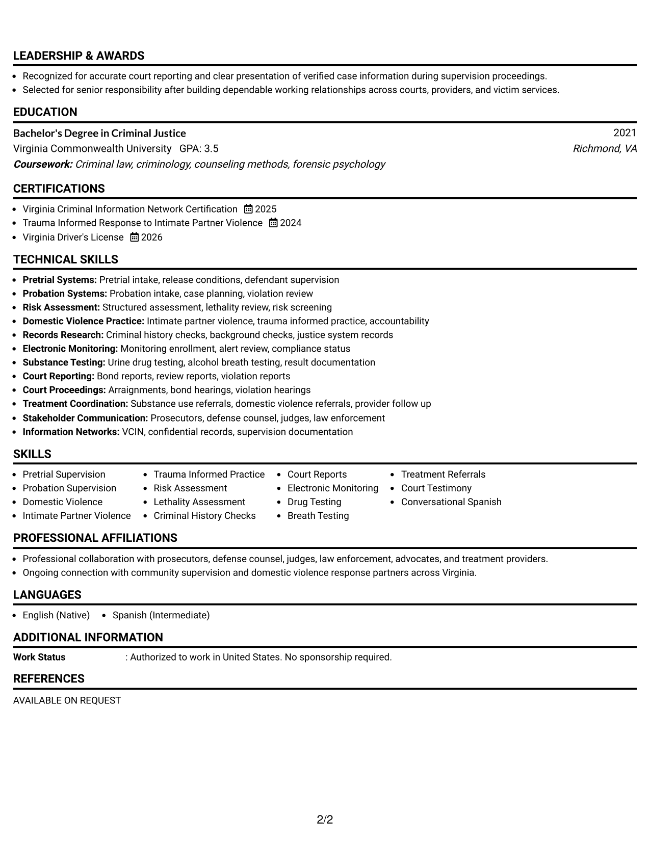 Resume Example Page 2