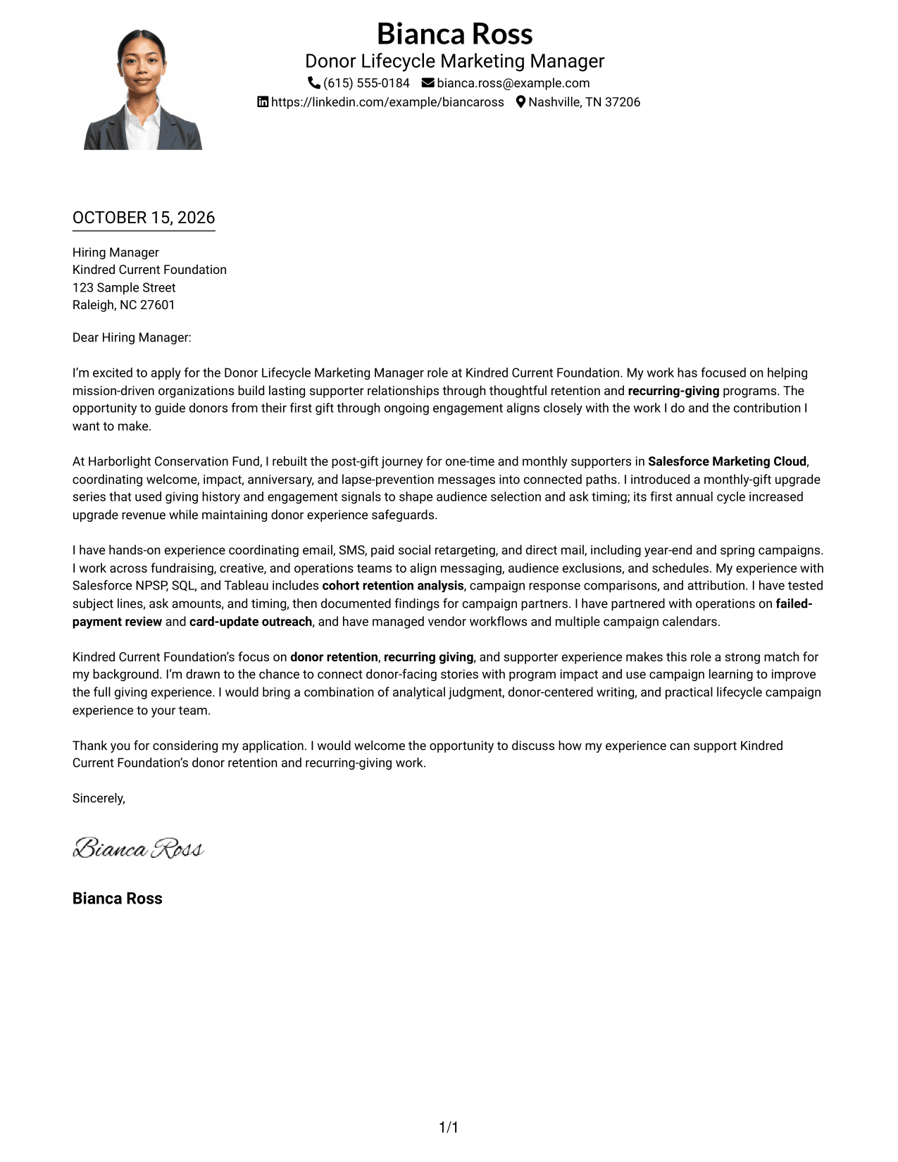 Cover letter example — page 1