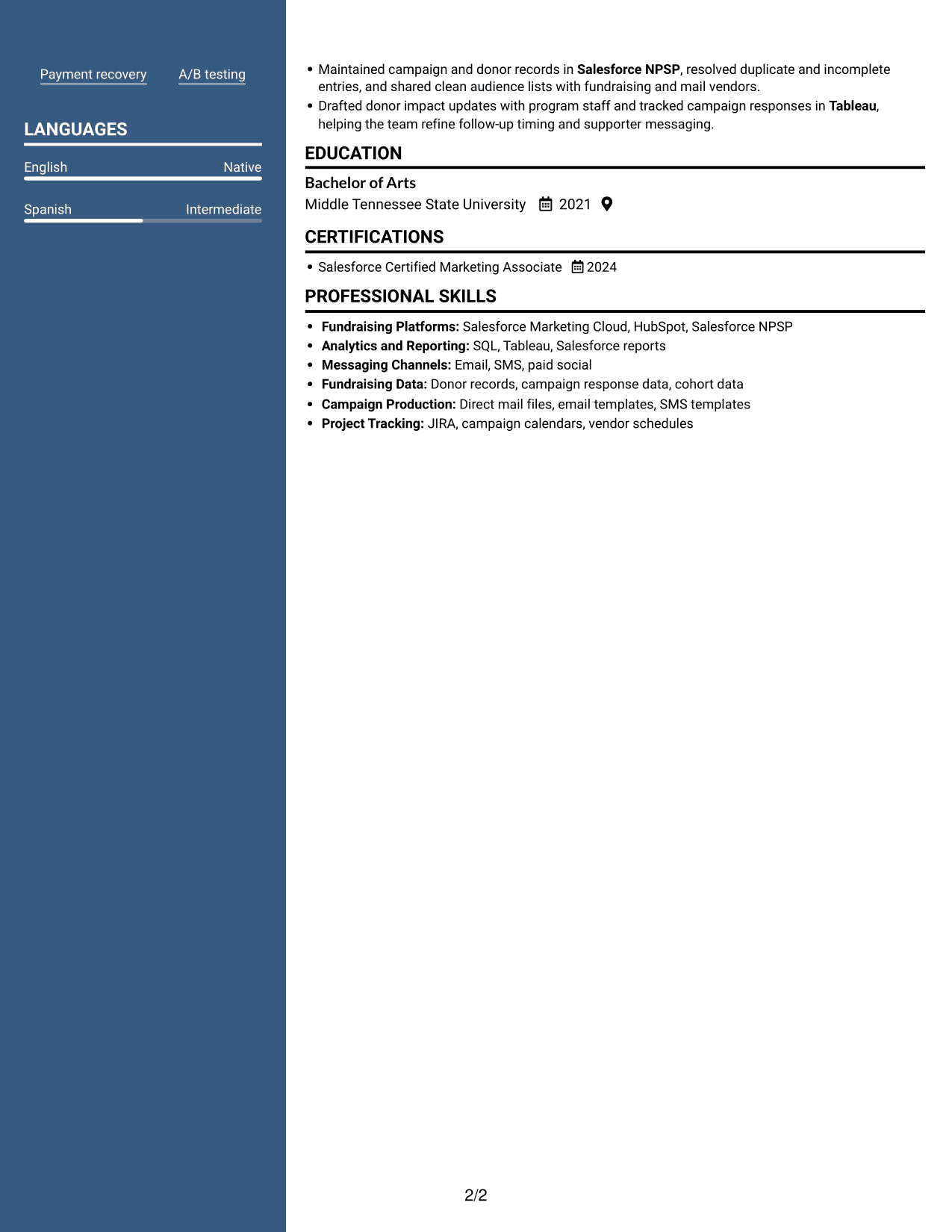 Resume example — page 2