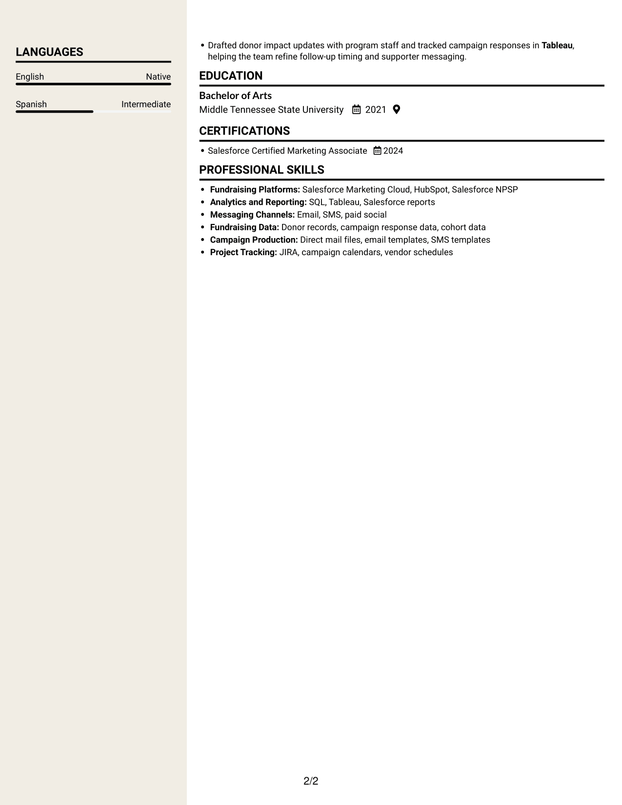Resume example — page 2