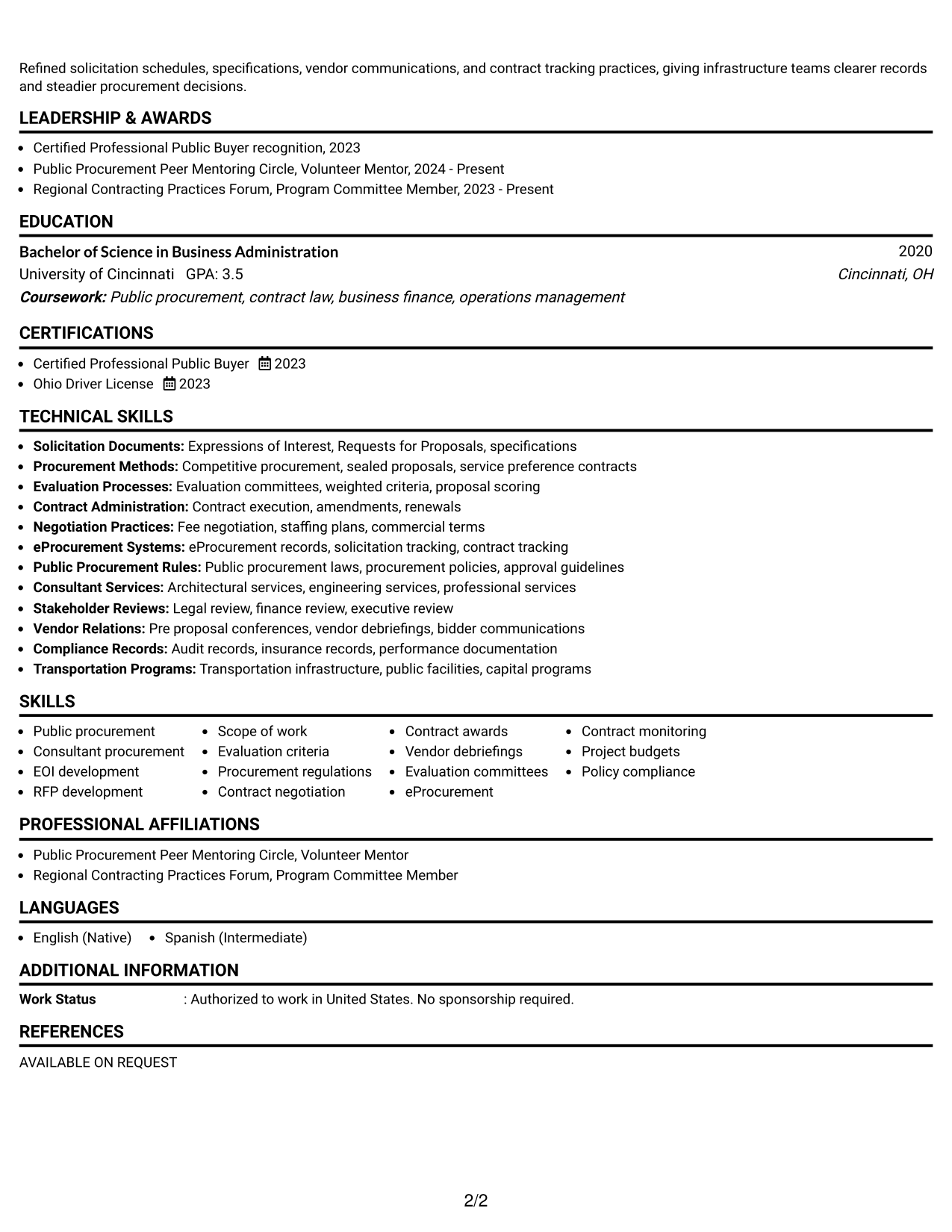 Resume Example Page 2