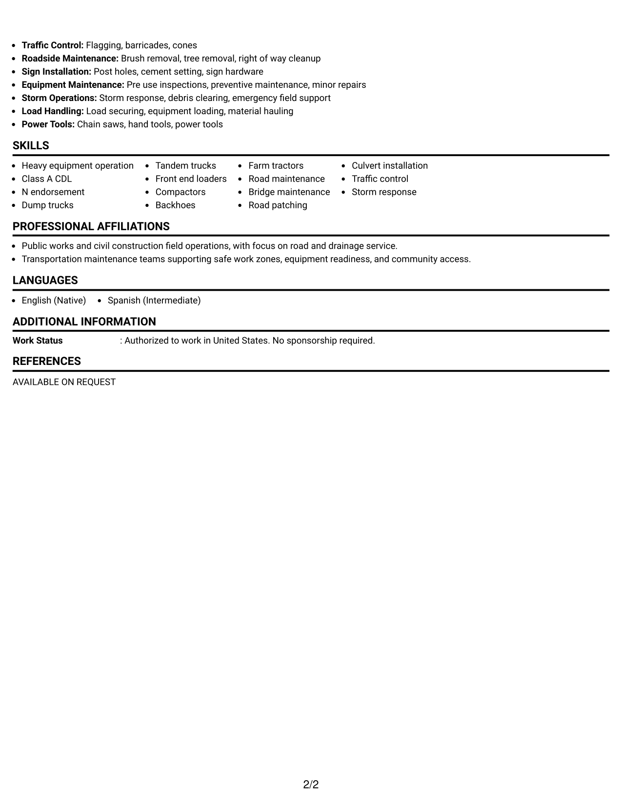 Resume Example Page 2