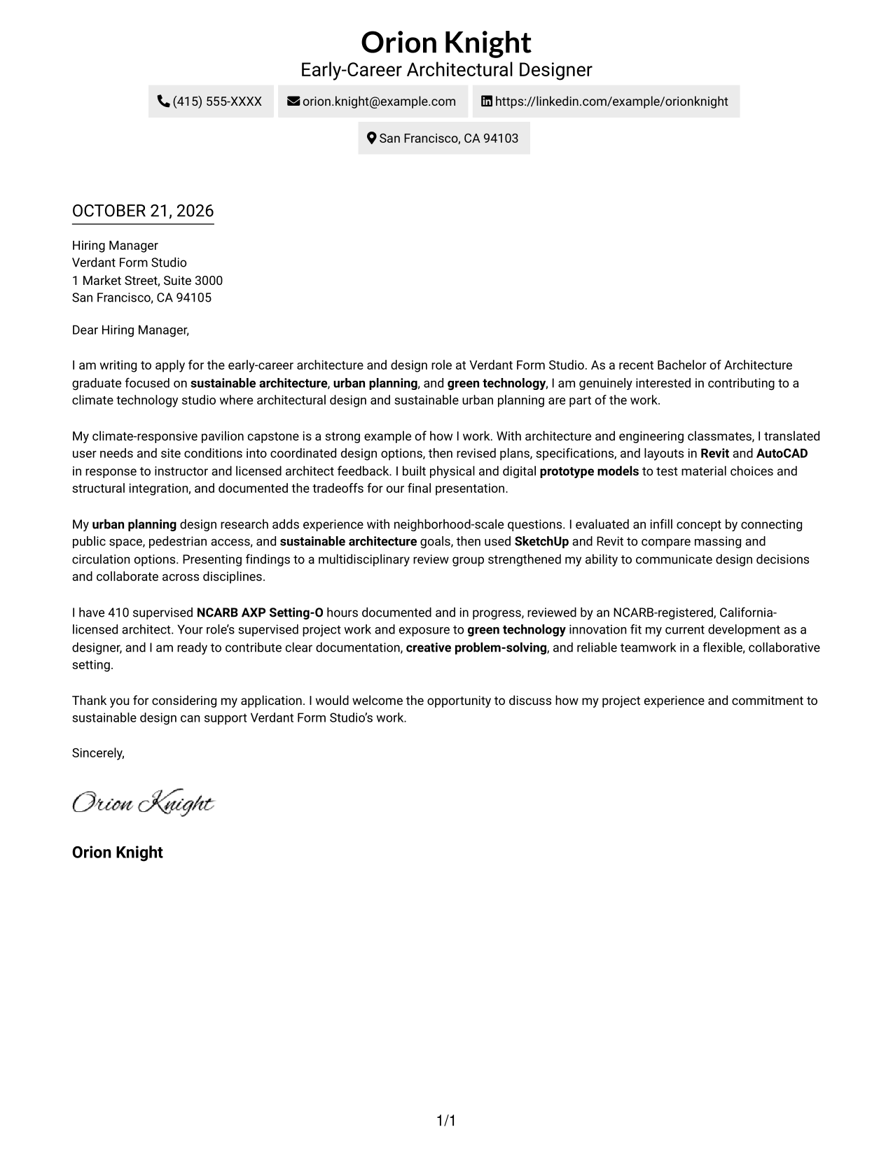 Cover letter example — page 1