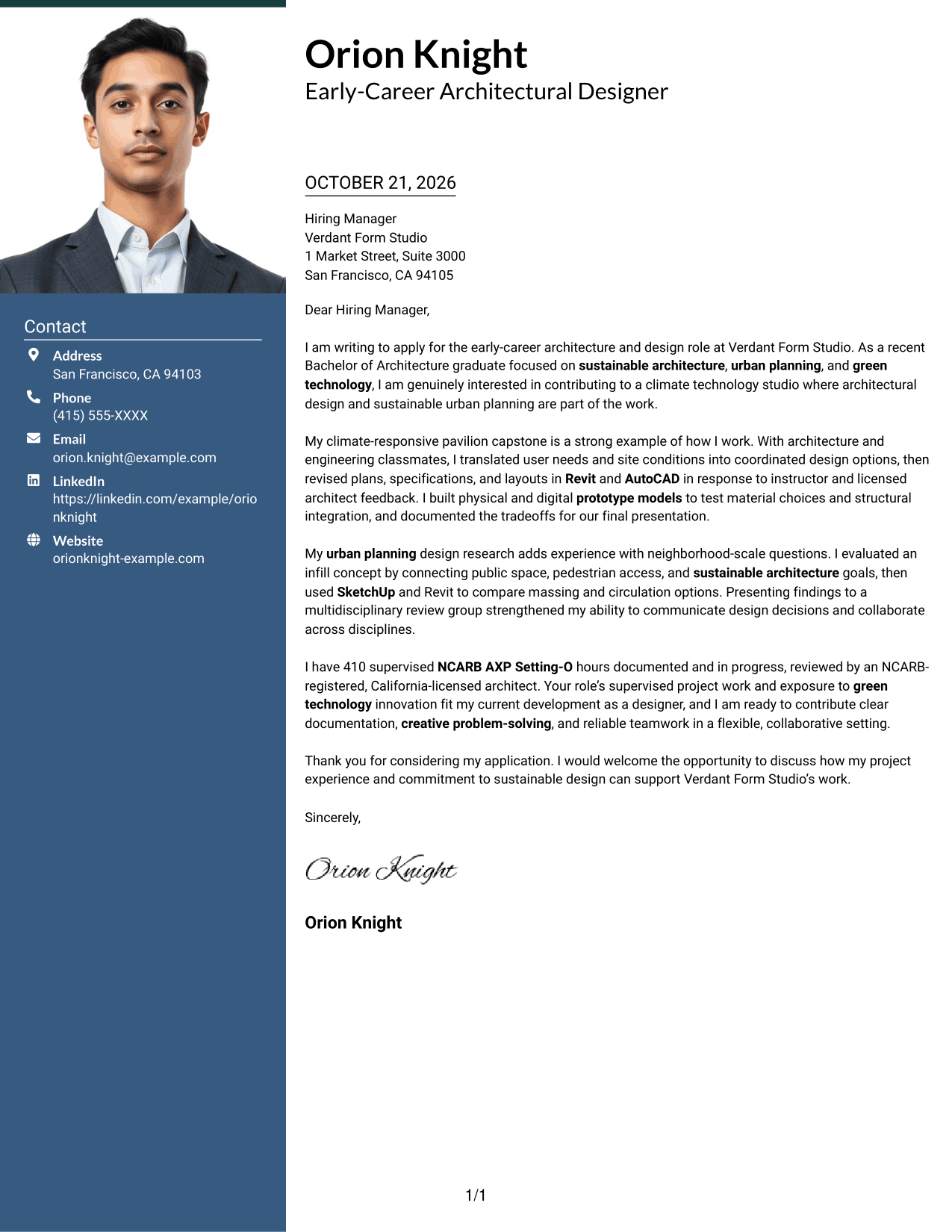 Cover letter example — page 1