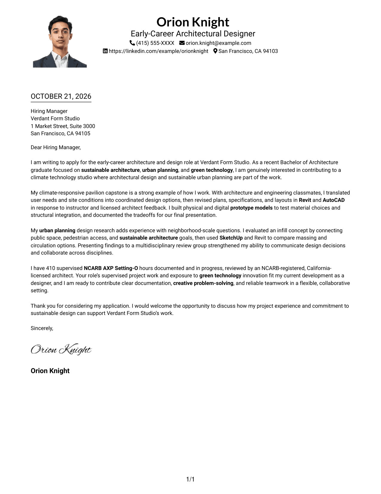 Cover letter example — page 1