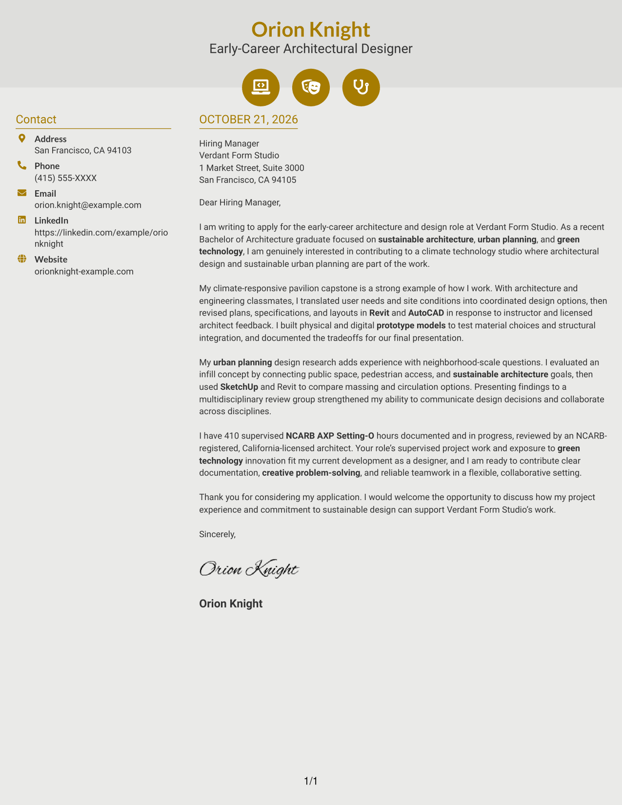 Cover letter example — page 1