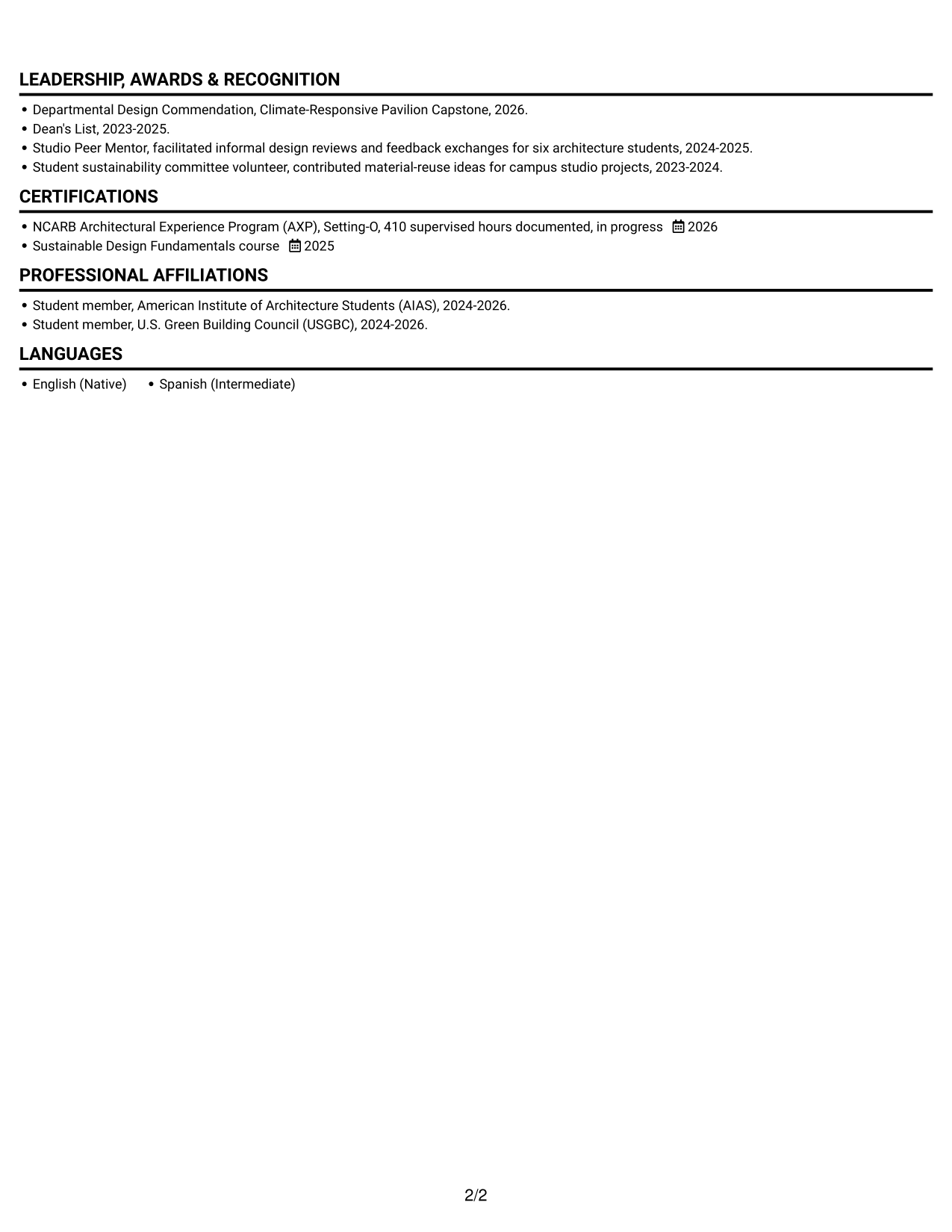 Resume example — page 2