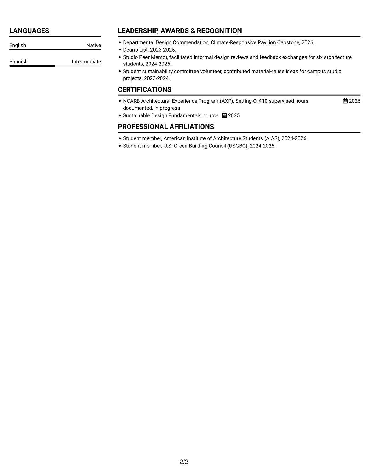 Resume example — page 2