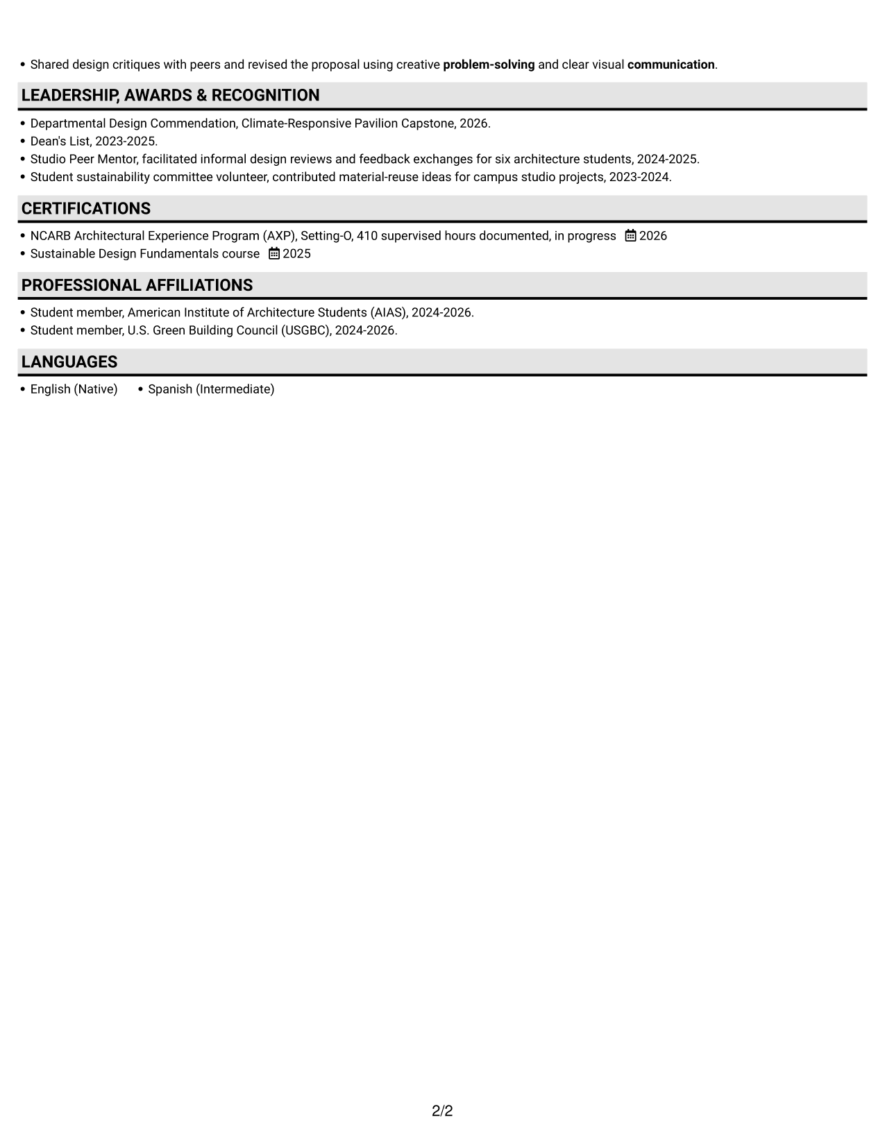 Resume example — page 2