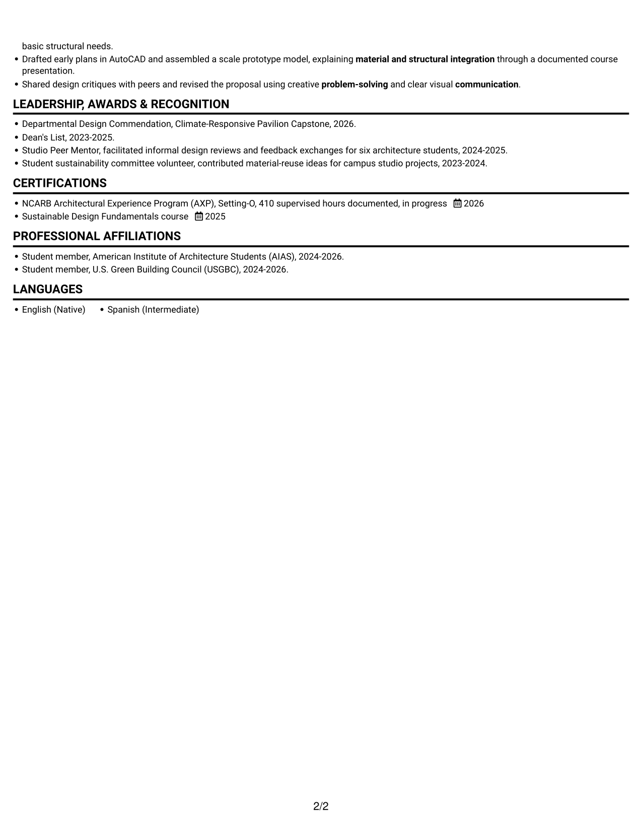Resume example — page 2