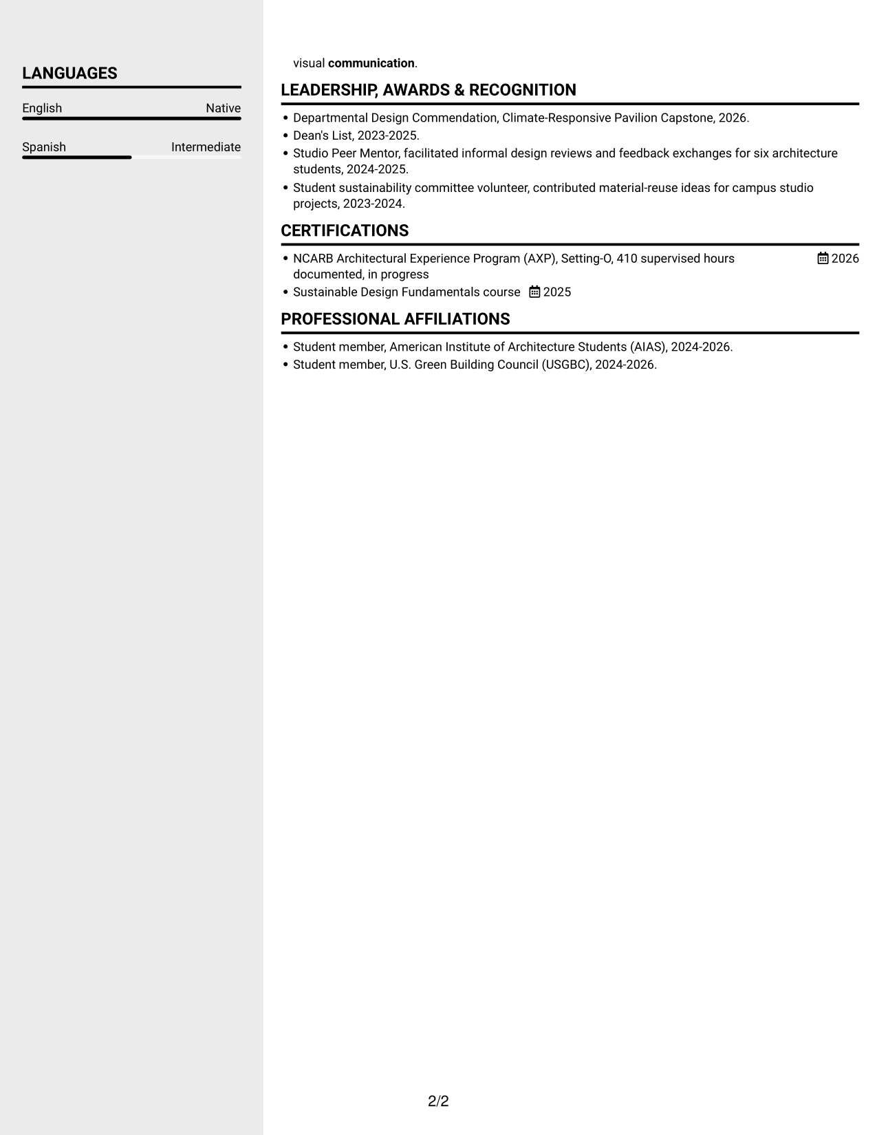 Resume example — page 2