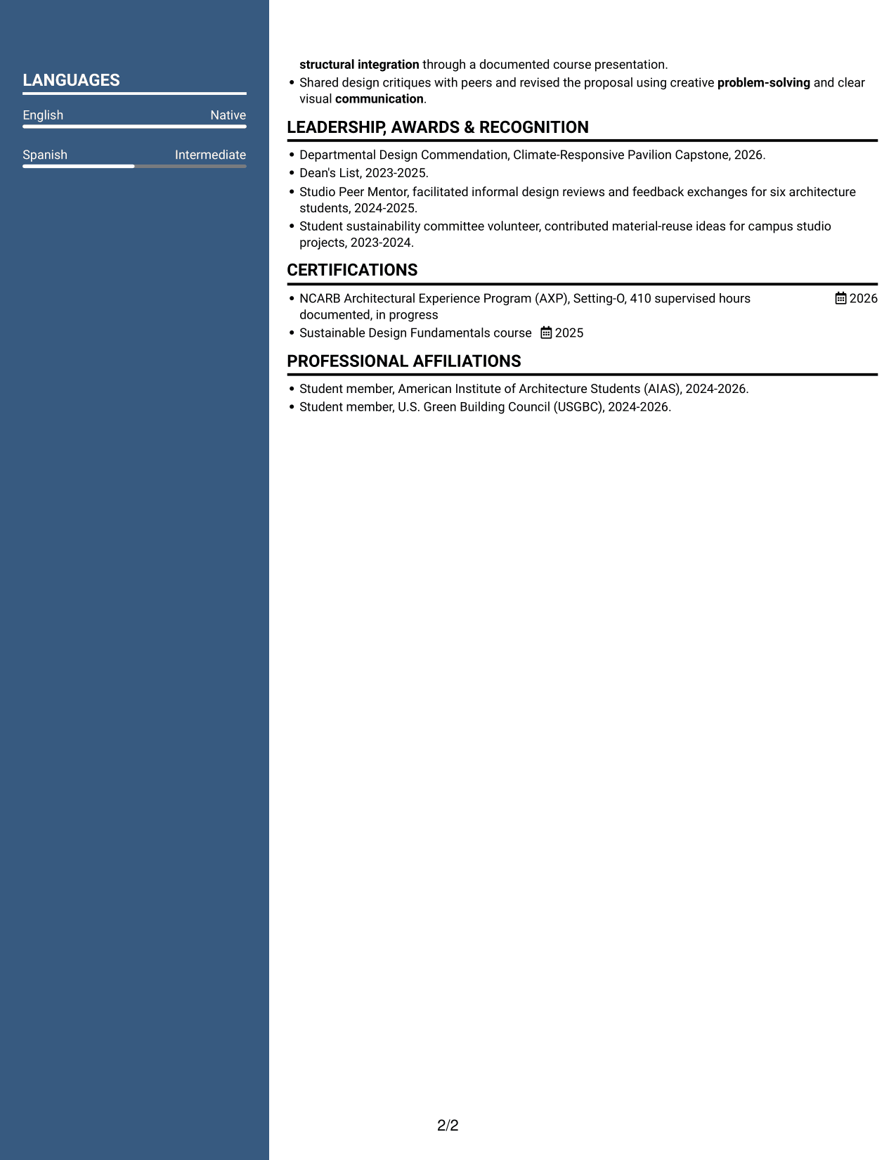 Resume example — page 2