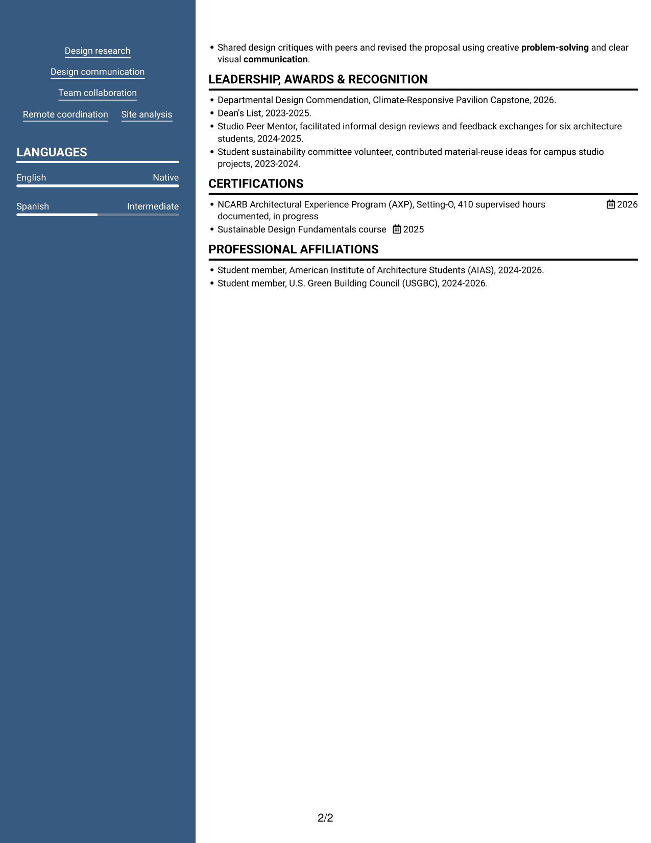 Resume example — page 2