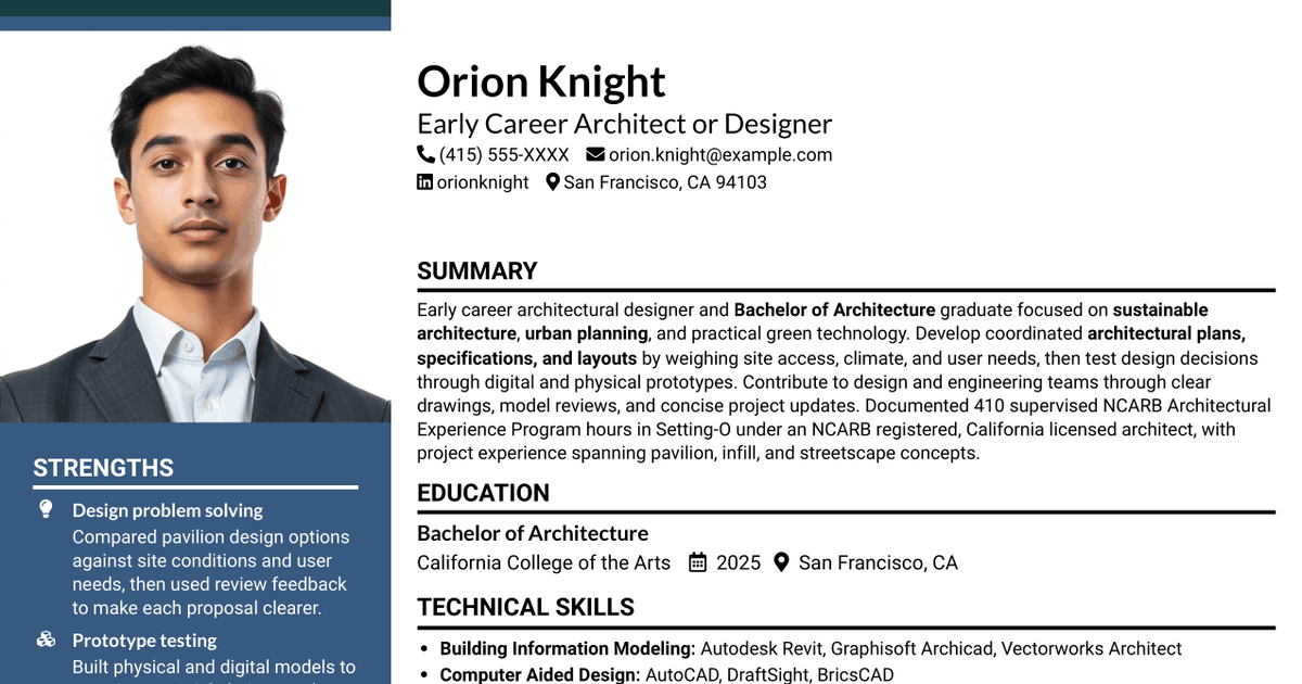 7 Early Career Architect or Designer - Sustainable Architecture Resume Templates with Example