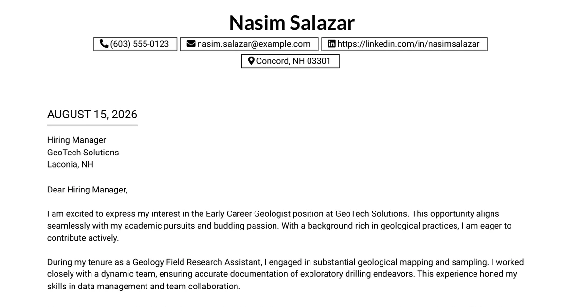 30+ Early Career Geologist Cover Letter Templates with Example 2026