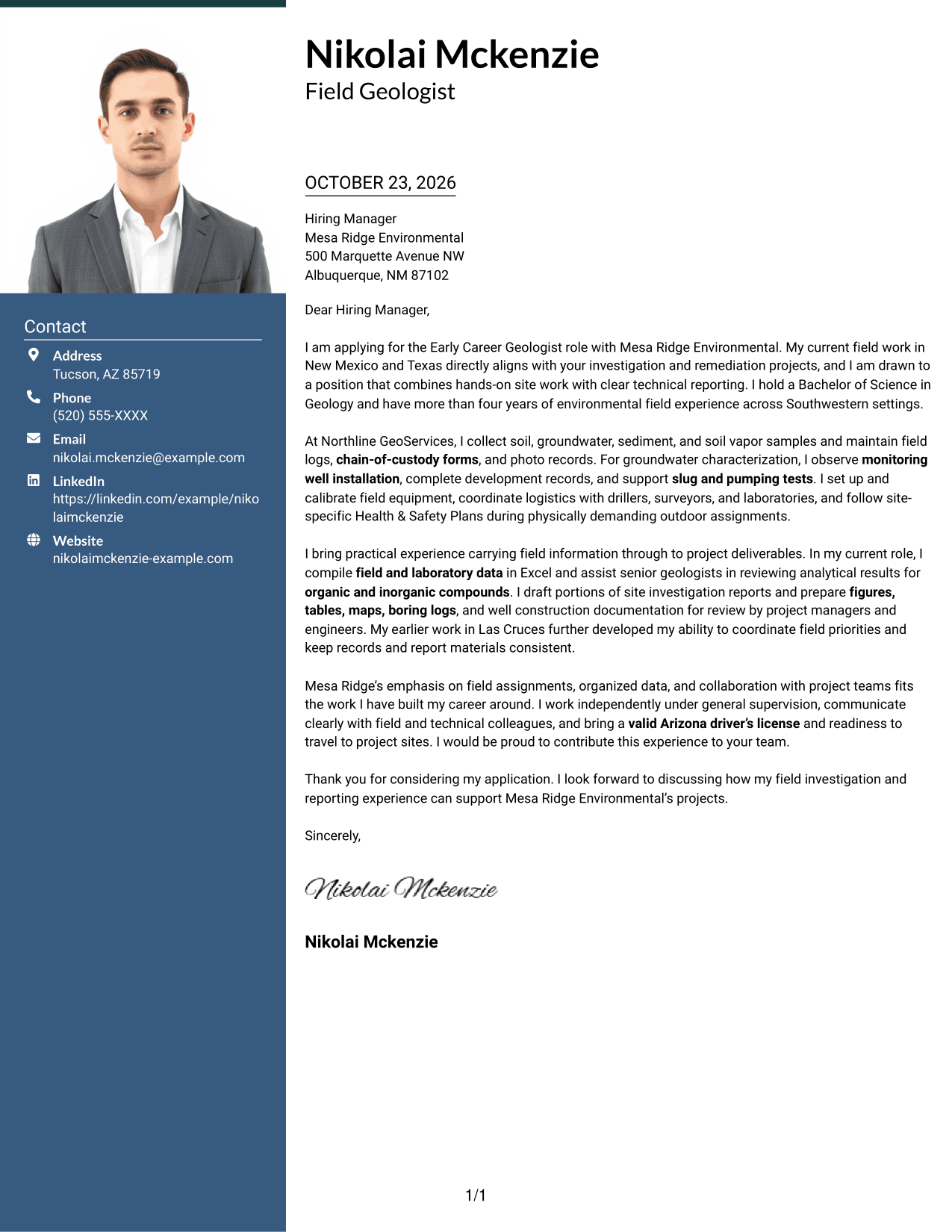 Cover letter example — page 1
