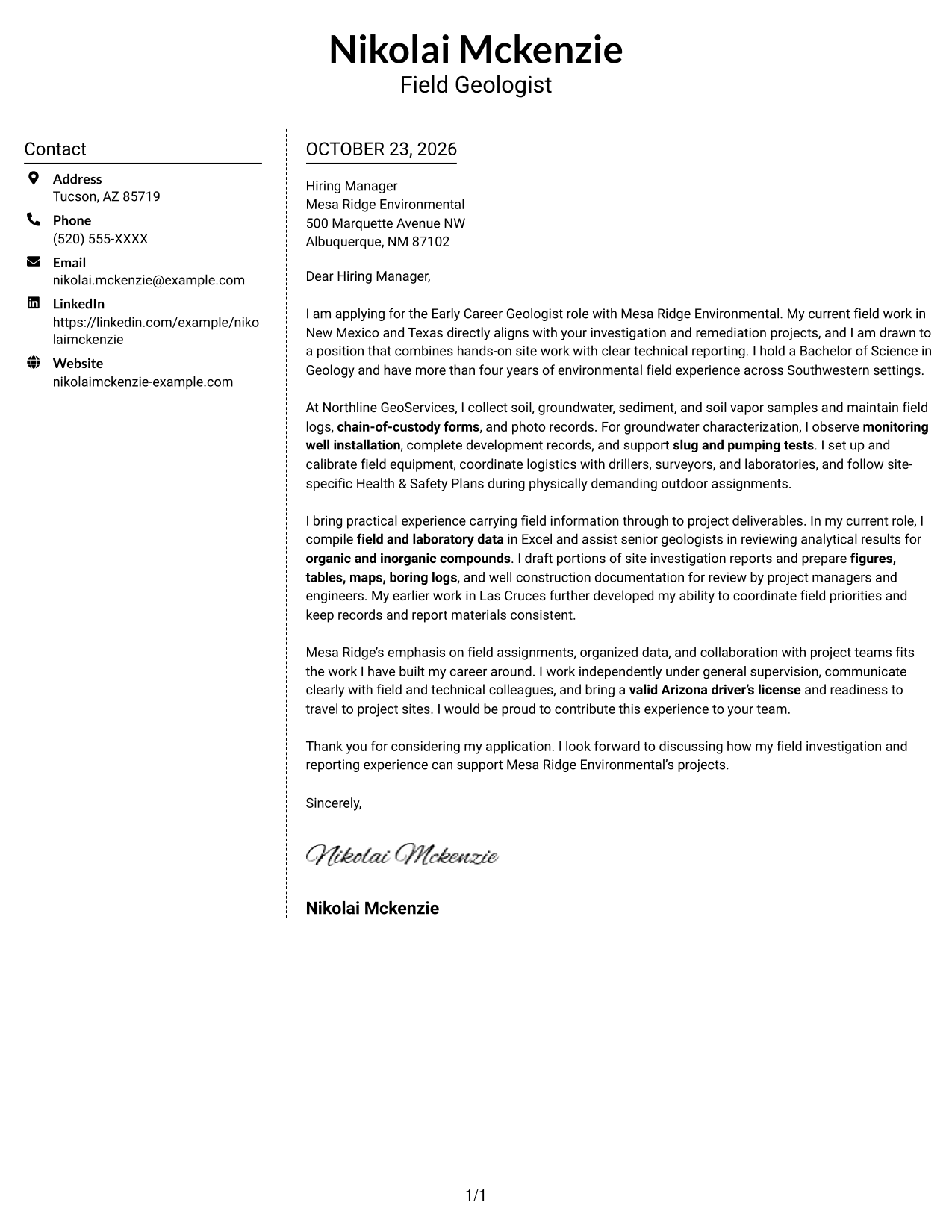 Cover letter example — page 1