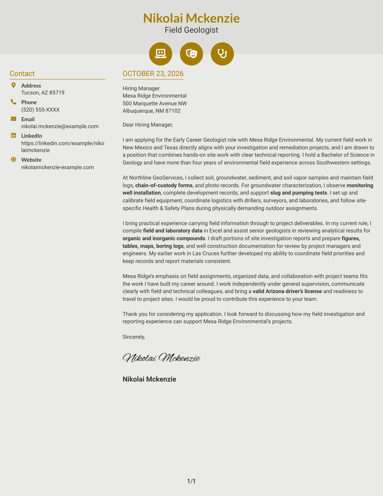 Cover letter example — page 1