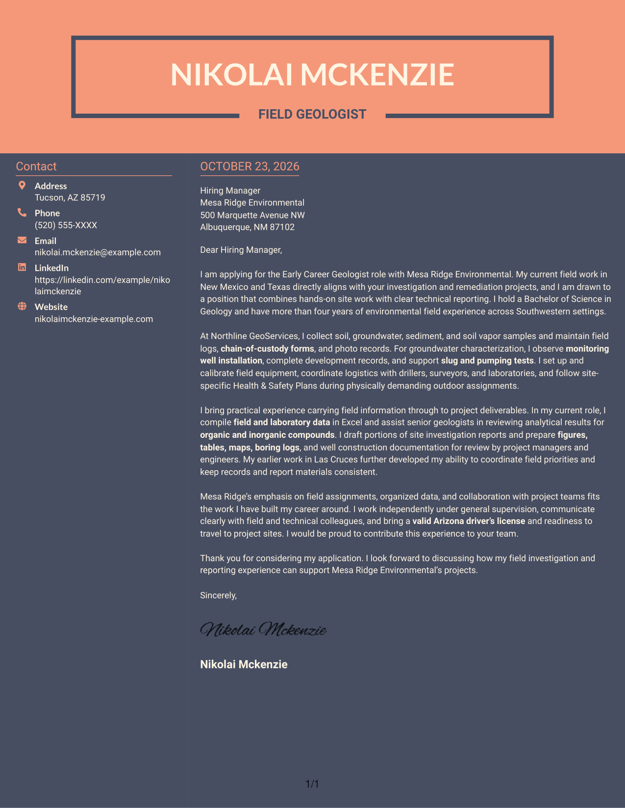 Cover letter example — page 1