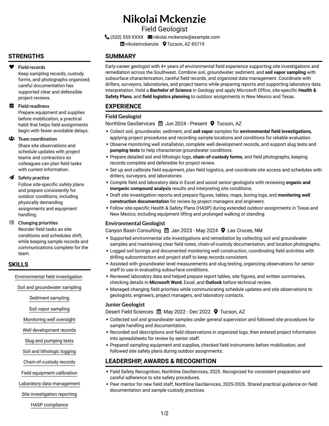 Resume example — page 1