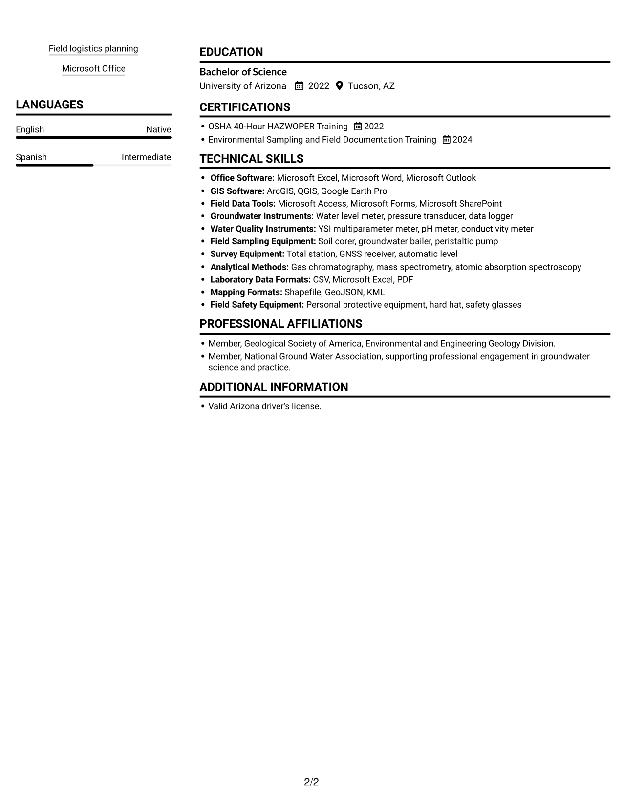 Resume example — page 2