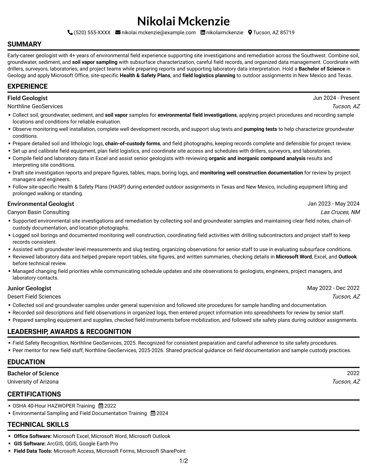 Resume example — page 1